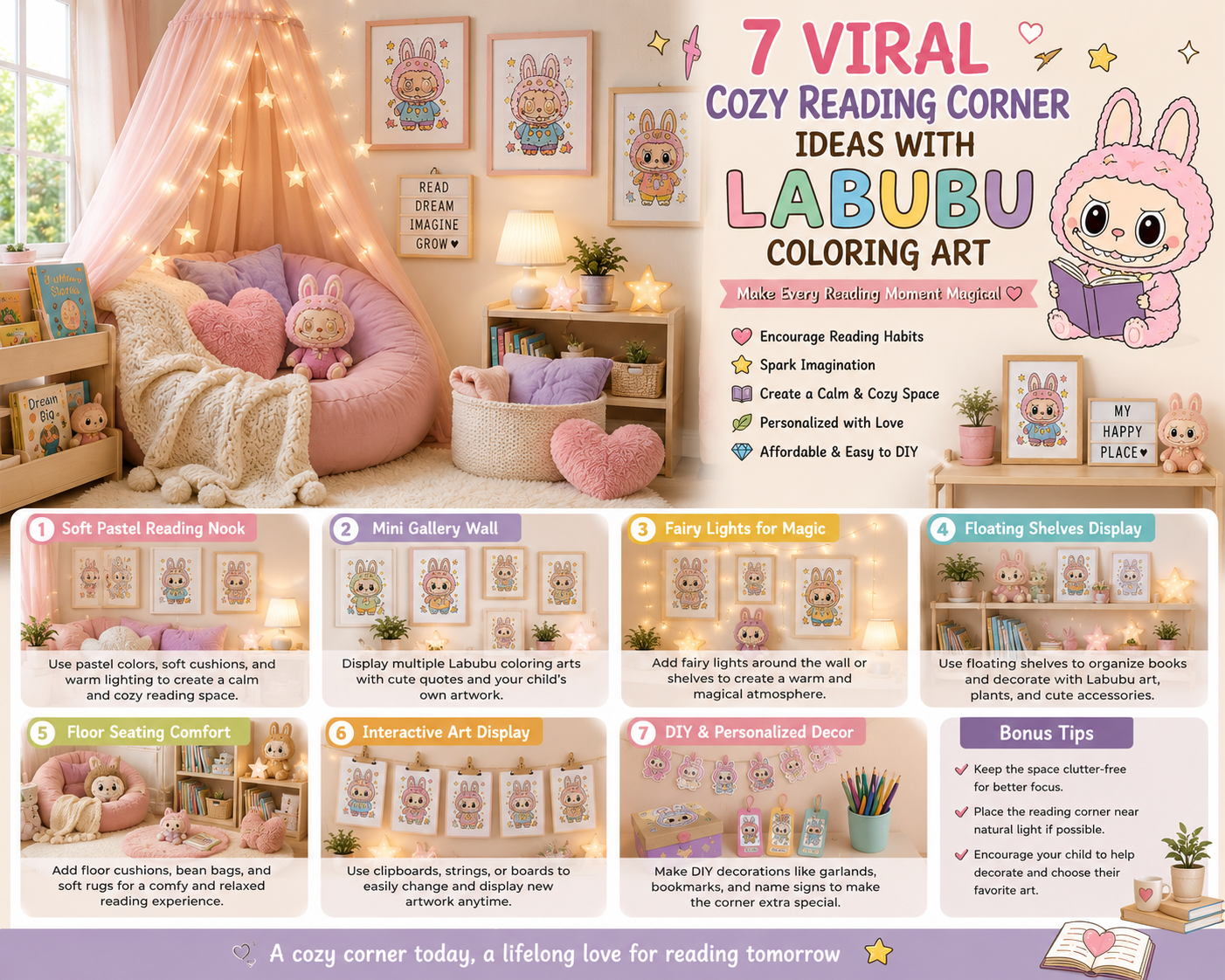 7 Viral Cozy Reading Corner Ideas with Labubu Coloring Art Every Kid Will Love