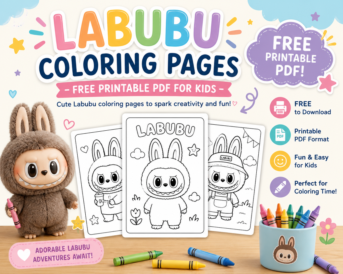 Labubu Coloring Pages – Free Printable PDF for Kids