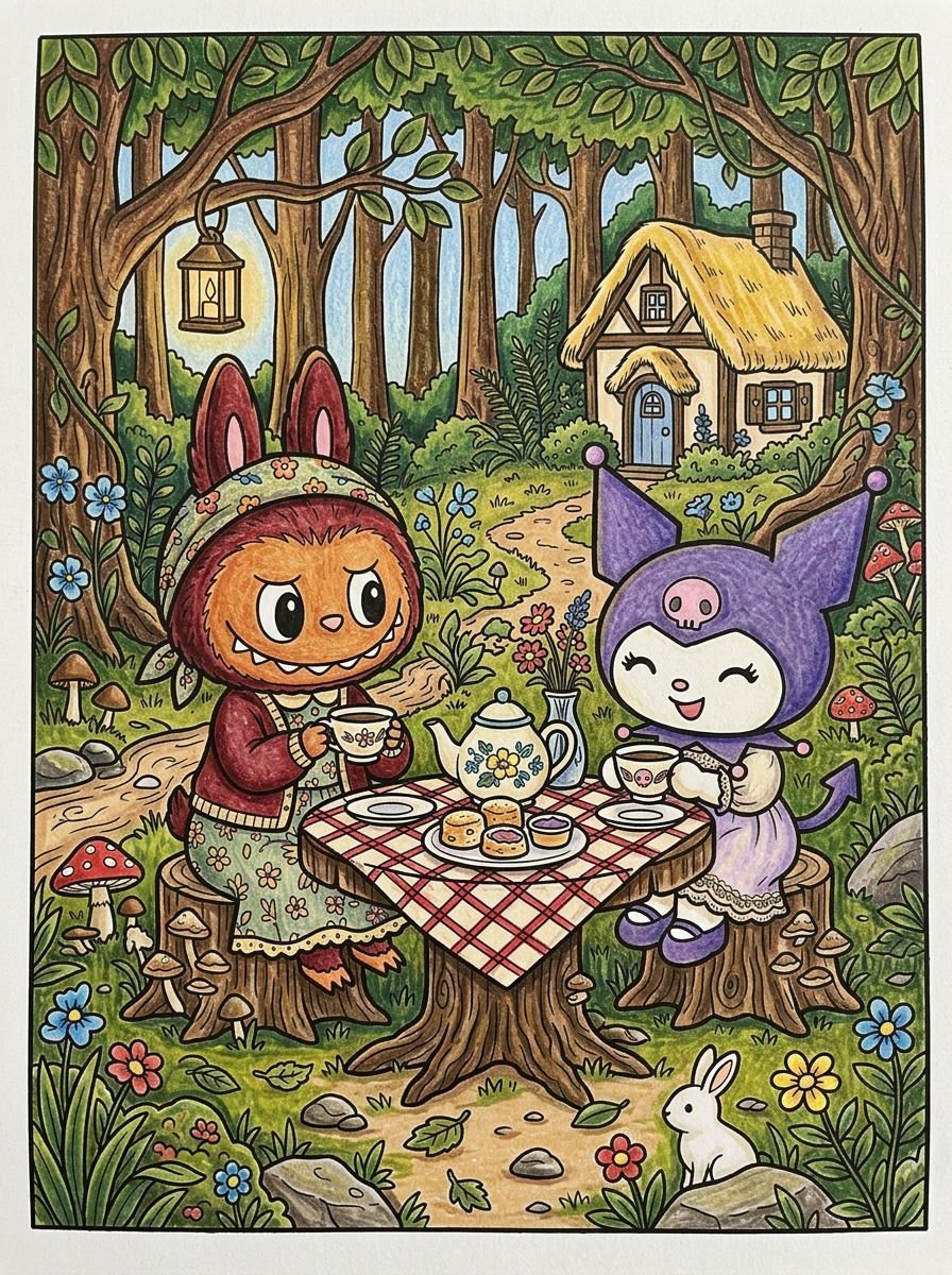 Labubu with Kuromi Coloring