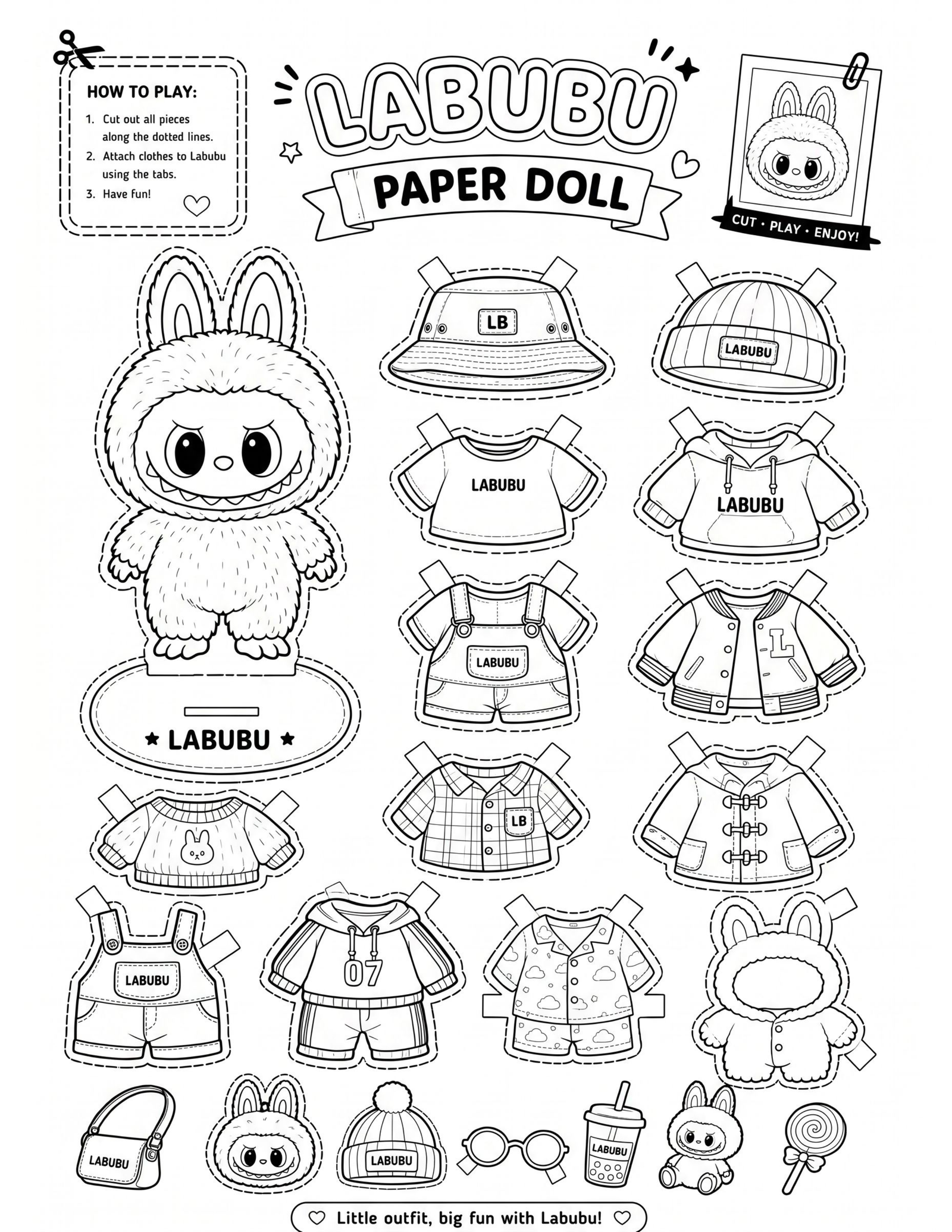 Printable Labubu Paper Doll Coloring