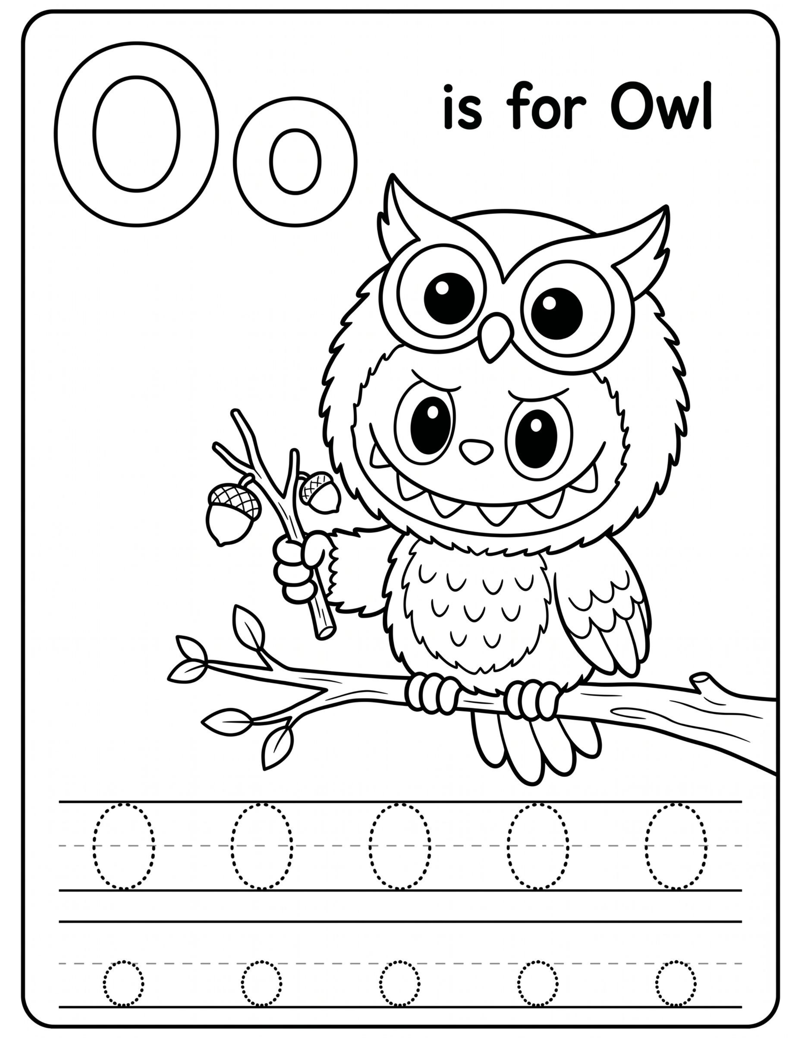 Educational Alphabet Letter O with Cute Labubu Coloring Pages