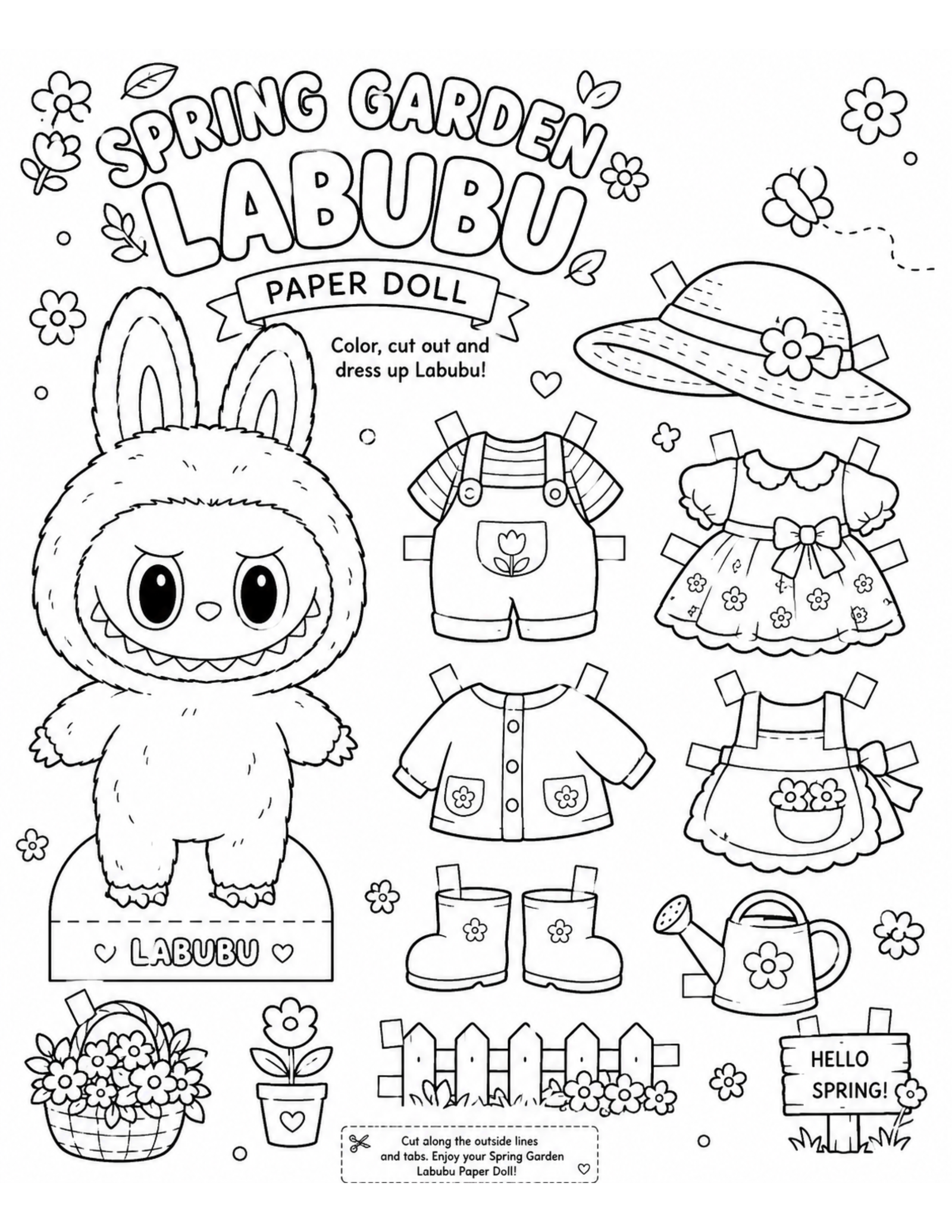 Spring Garden Labubu Paper Doll Coloring Pages