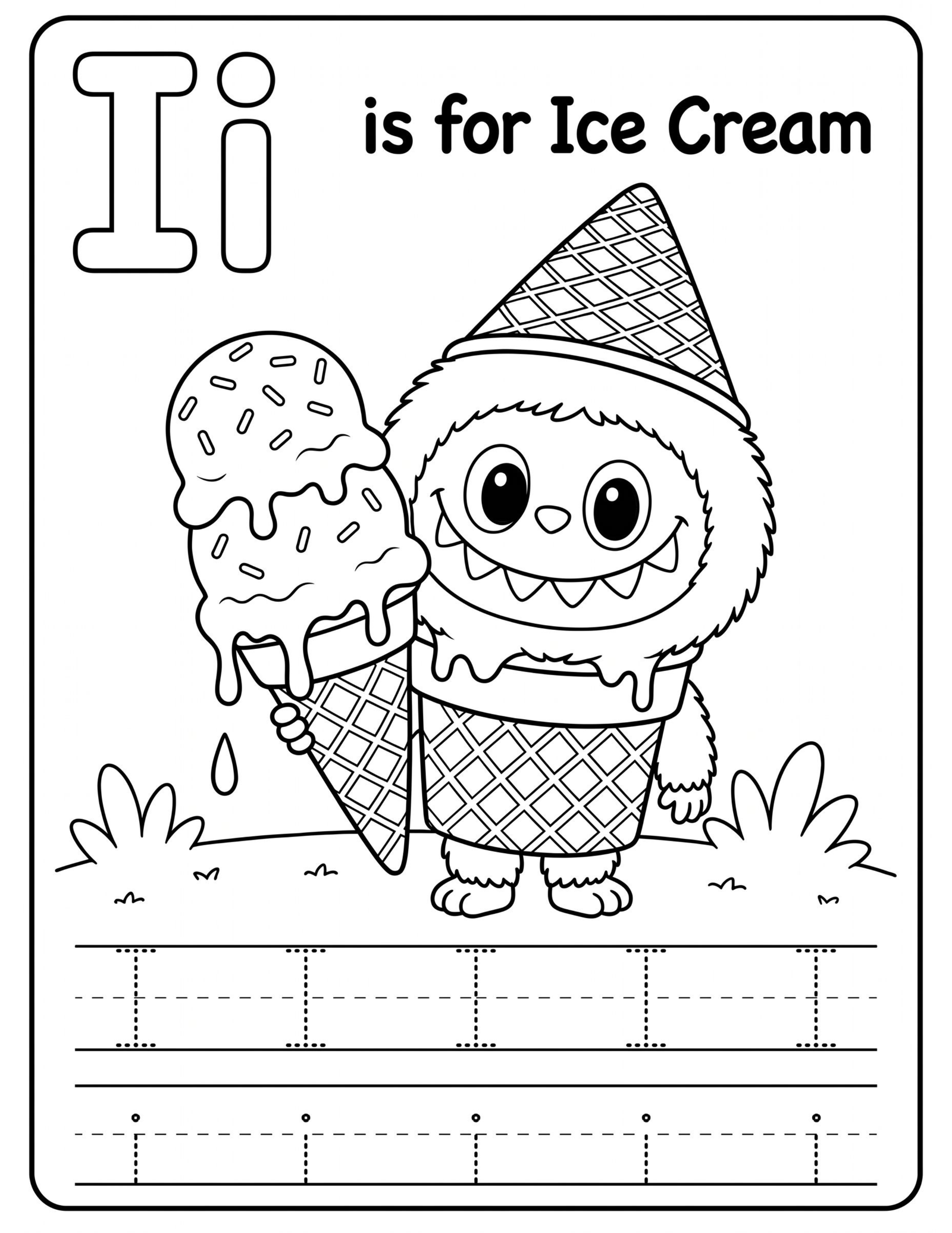 Educational Alphabet Letter I with Cute Labubu Coloring Pages
