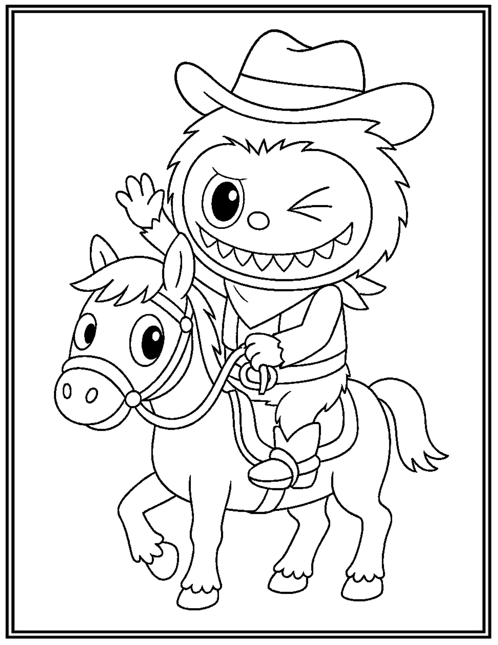 Labubu Riding Little Horse Coloring Pages