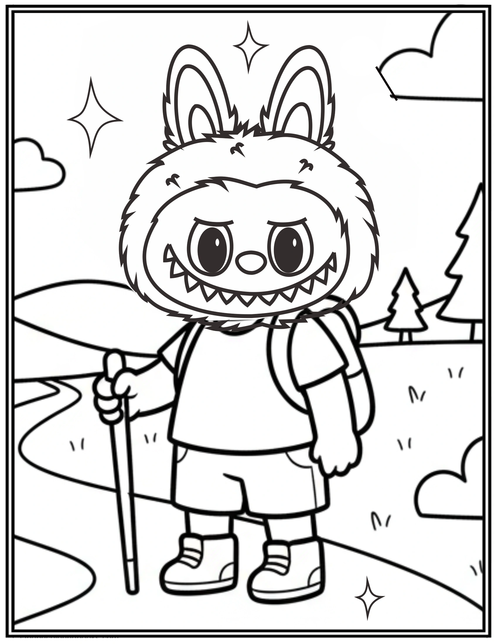 Labubu Simple Hiking Outdoors Coloring Pages