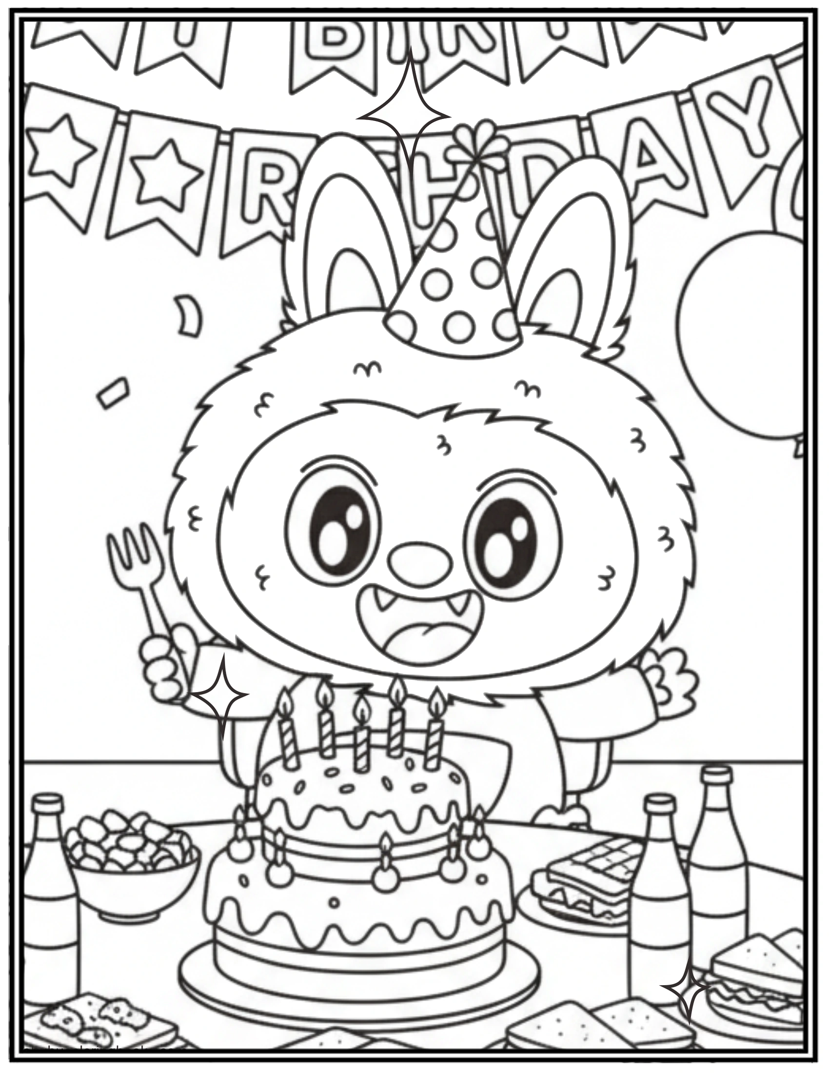Labubu Celebrating Birthday Party Coloring Pages