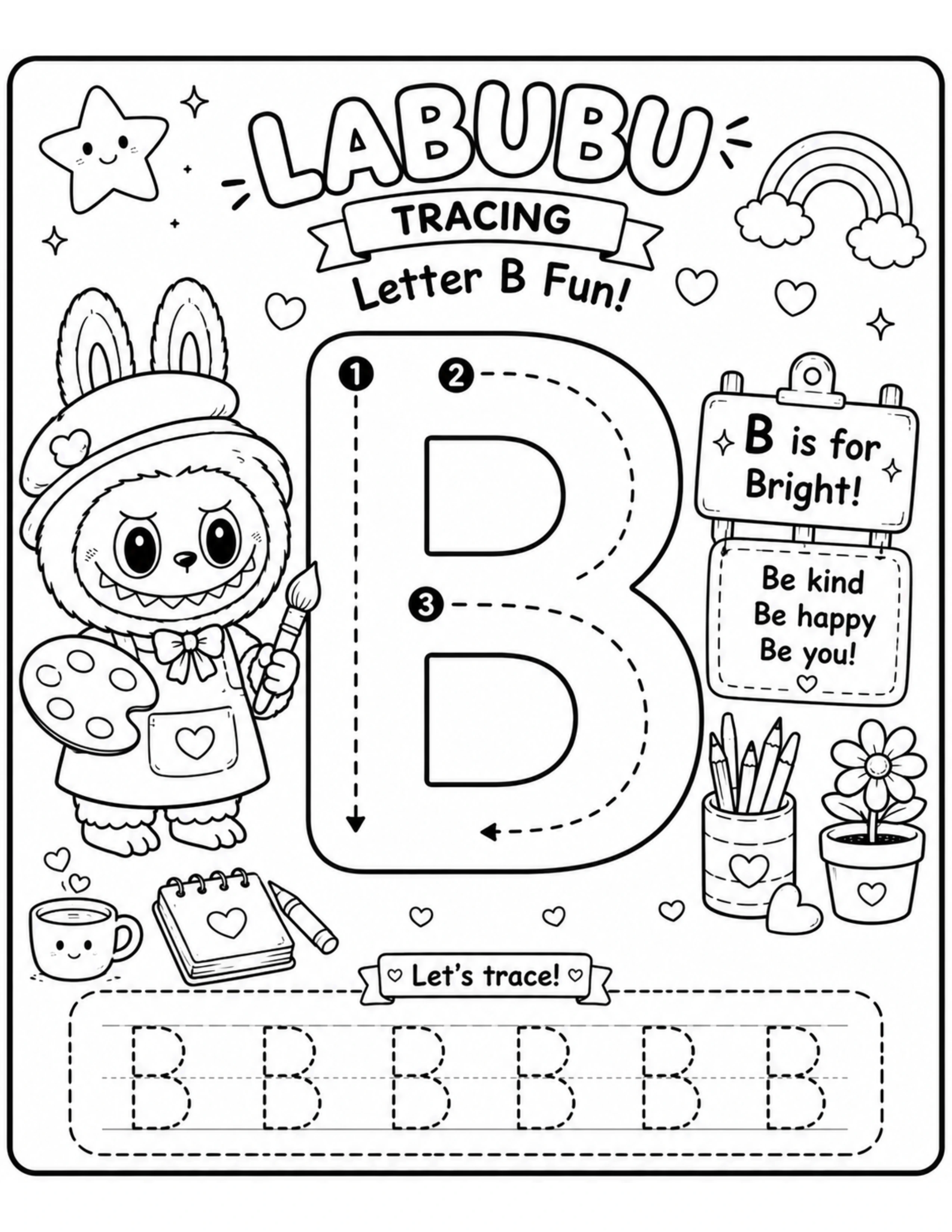 Labubu Tracing Letter B Coloring Pages
