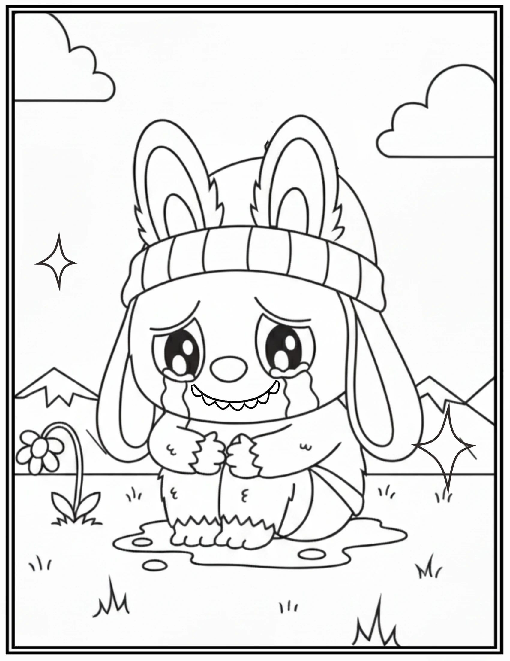 Labubu Sad Crying With Tears Coloring Pages