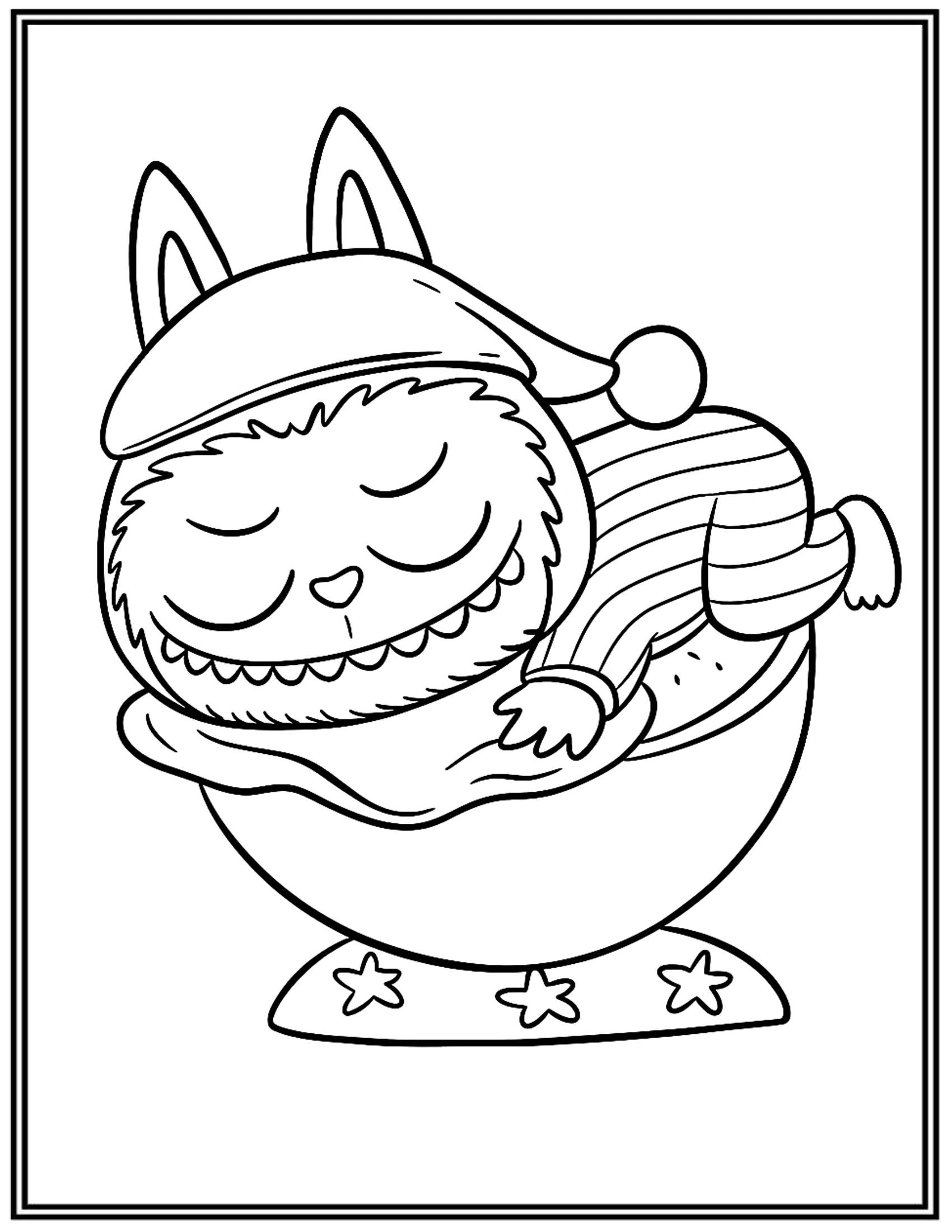 Cute Labubu Sleeping Inside Cozy Bowl Shaped Bed Coloring Pages