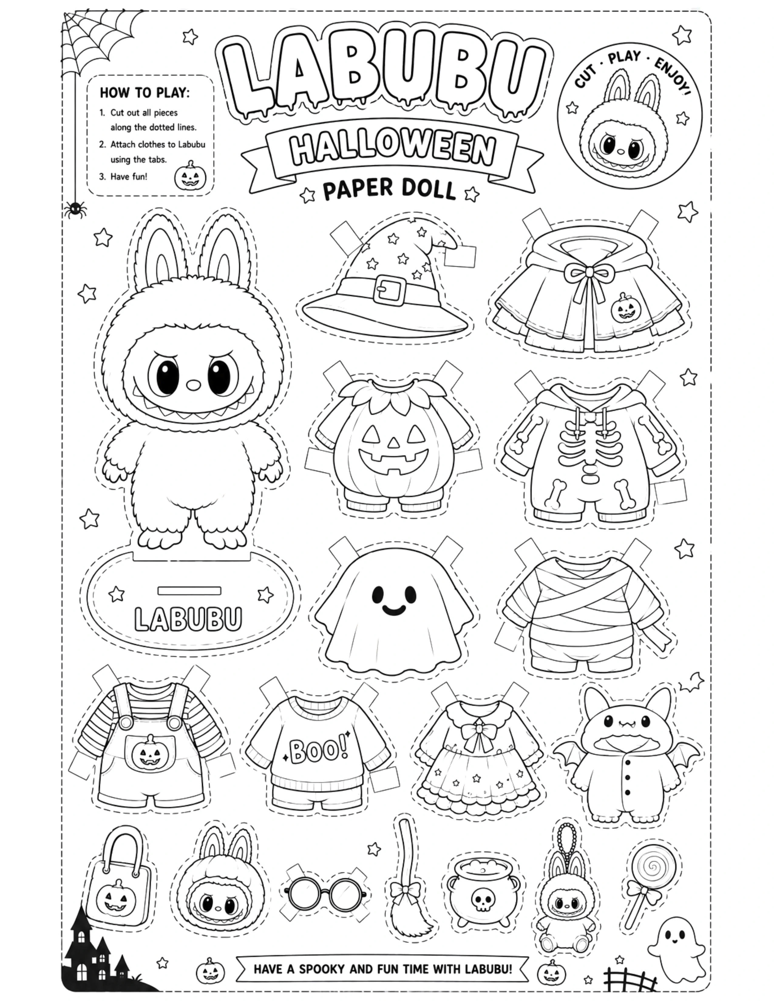 Labubu Halloween Paper Doll Coloring Pages