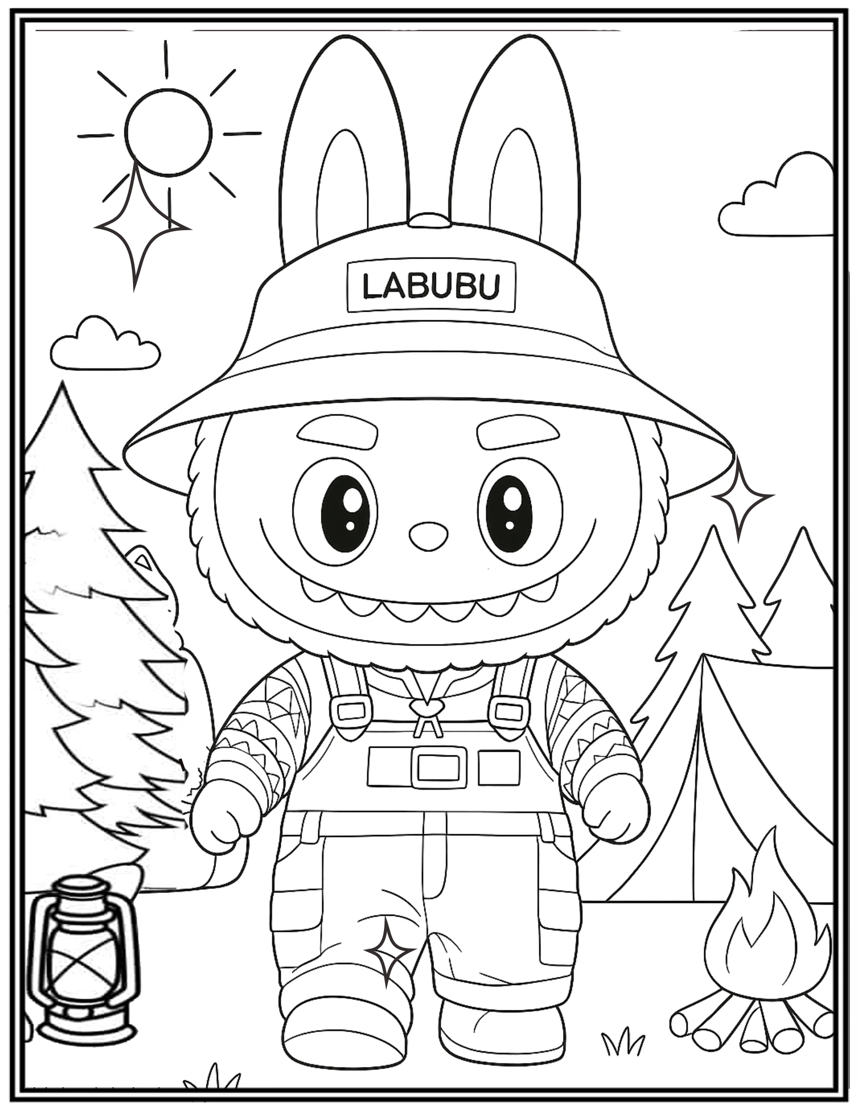 Labubu Camping Adventure in The Great Outdoors Coloring Pages
