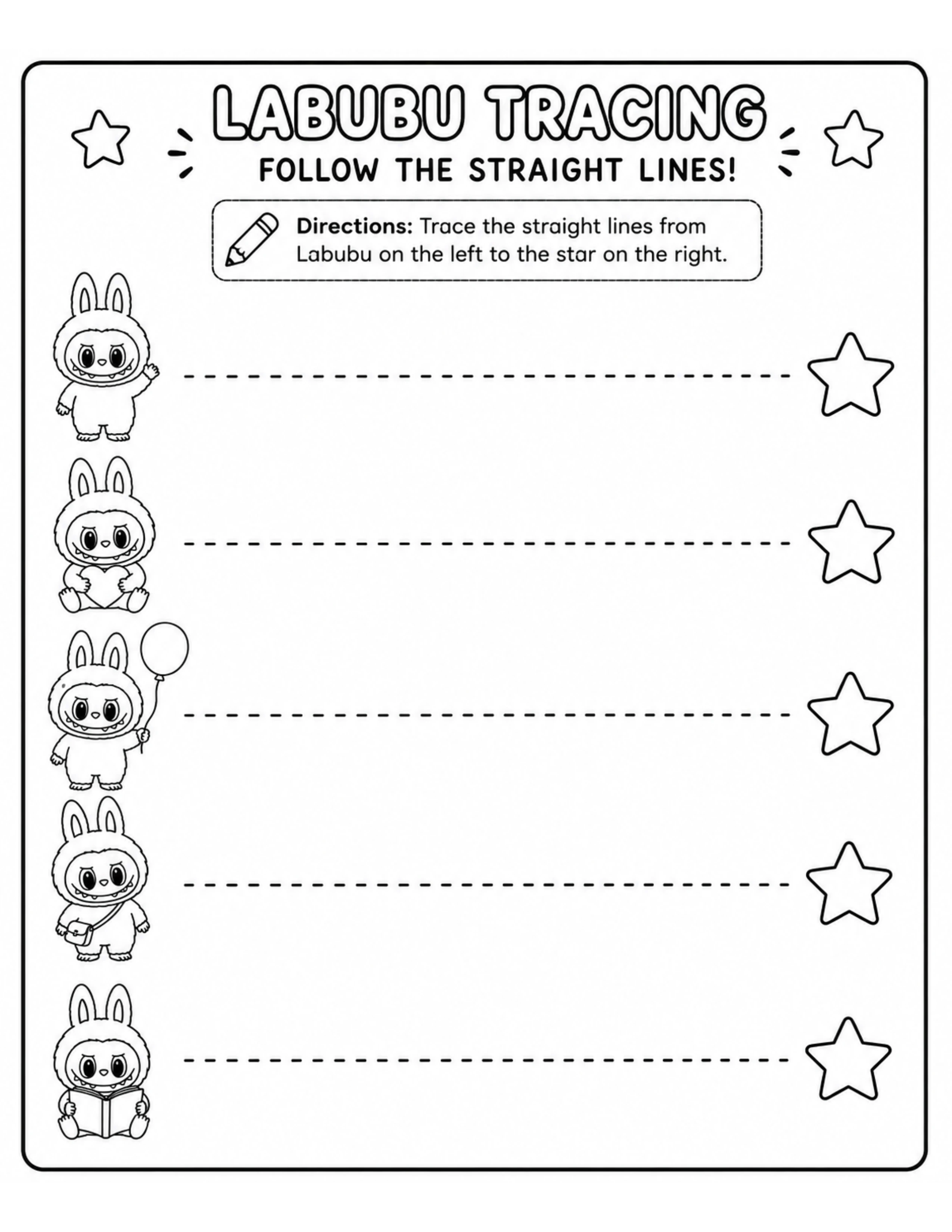 Labubu Tracing Lines Coloring Pages