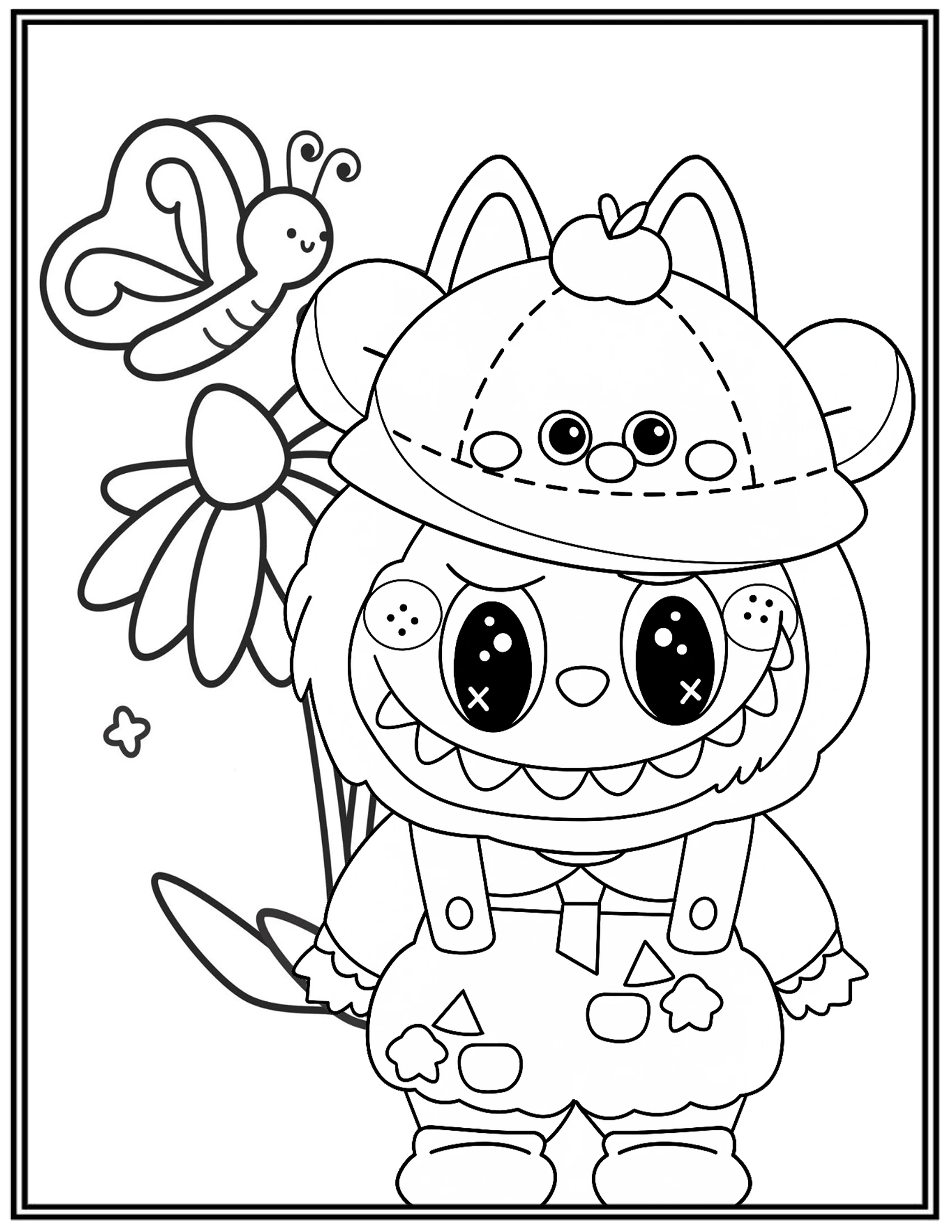 Cute Labubu with Hat A Tiny Creature Design Coloring Pages