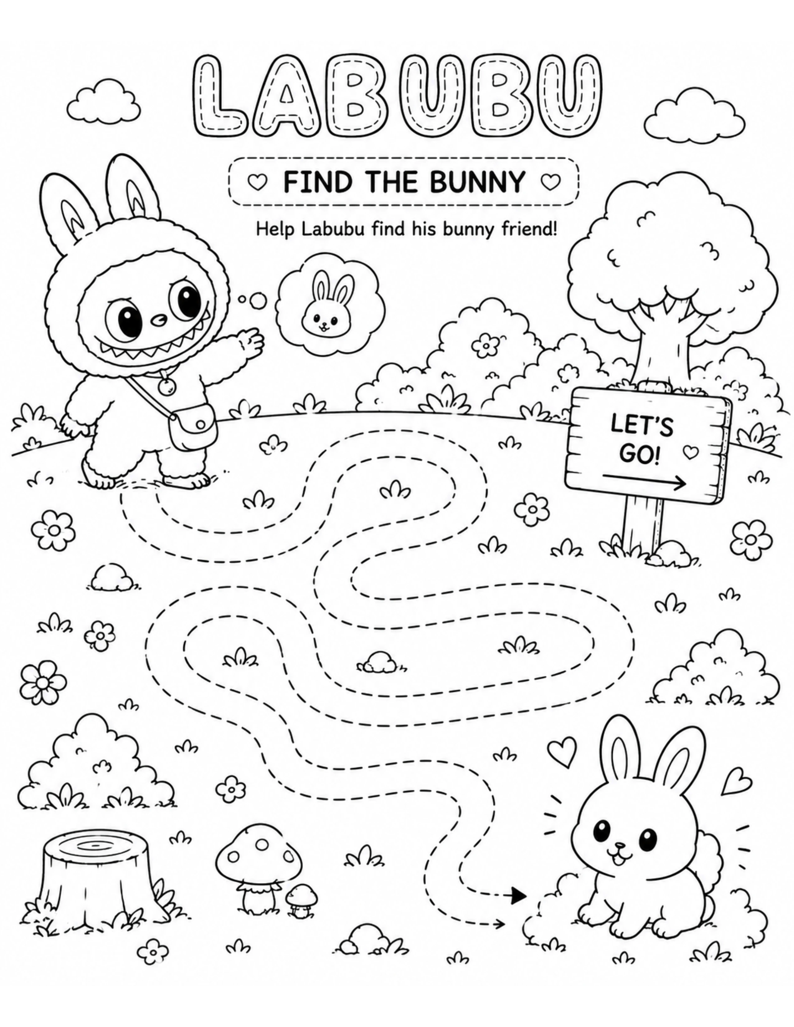 Tracing Labubu Find The Bunny Coloring Pages