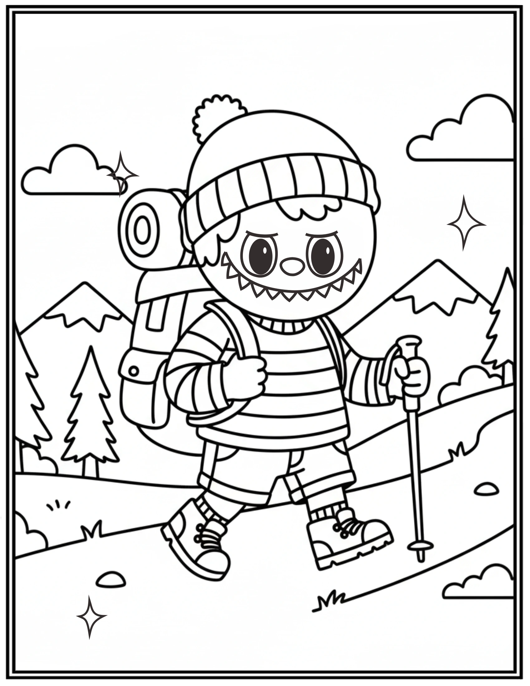 Labubu Hiking Outdoor Coloring Pages
