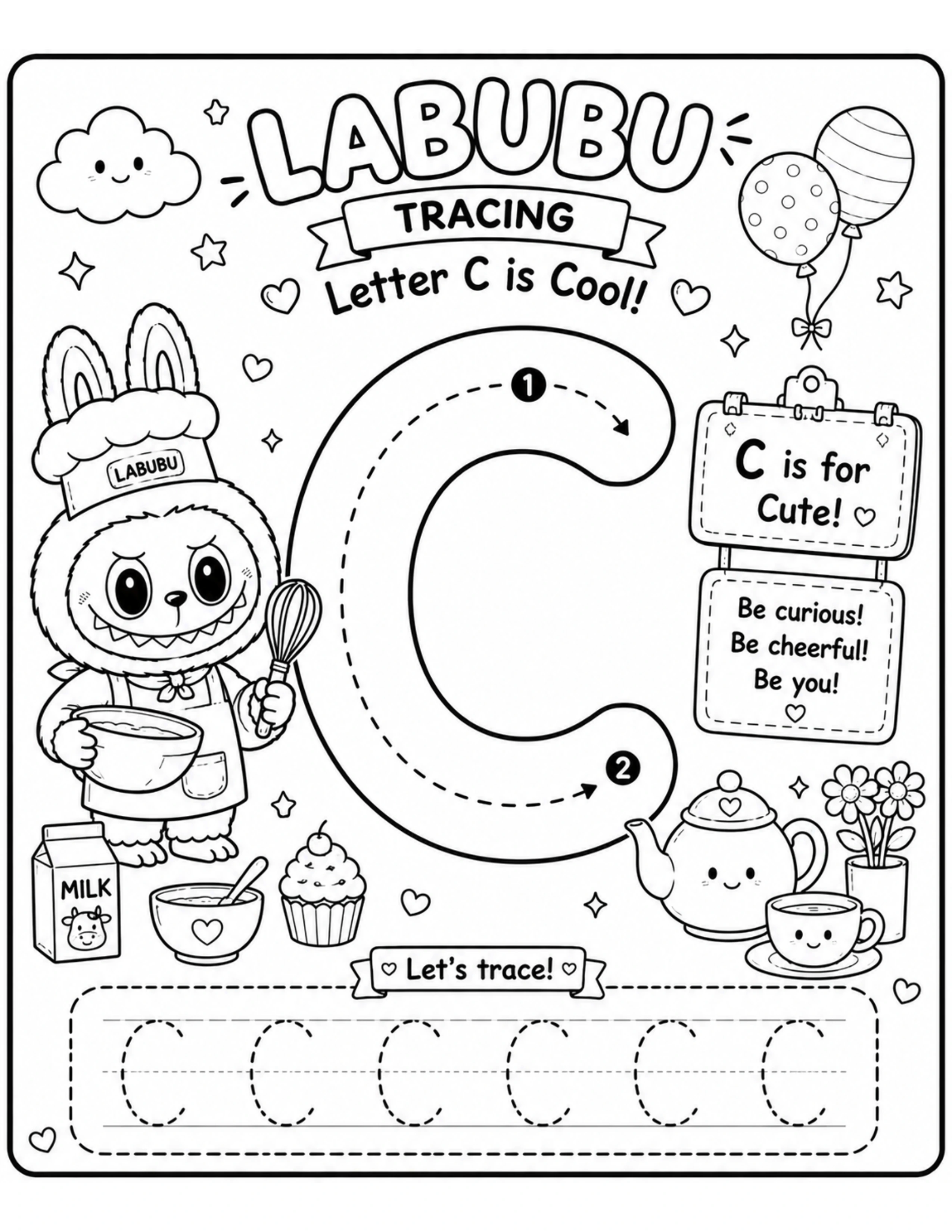 Labubu Tracing Letter C Coloring Pages