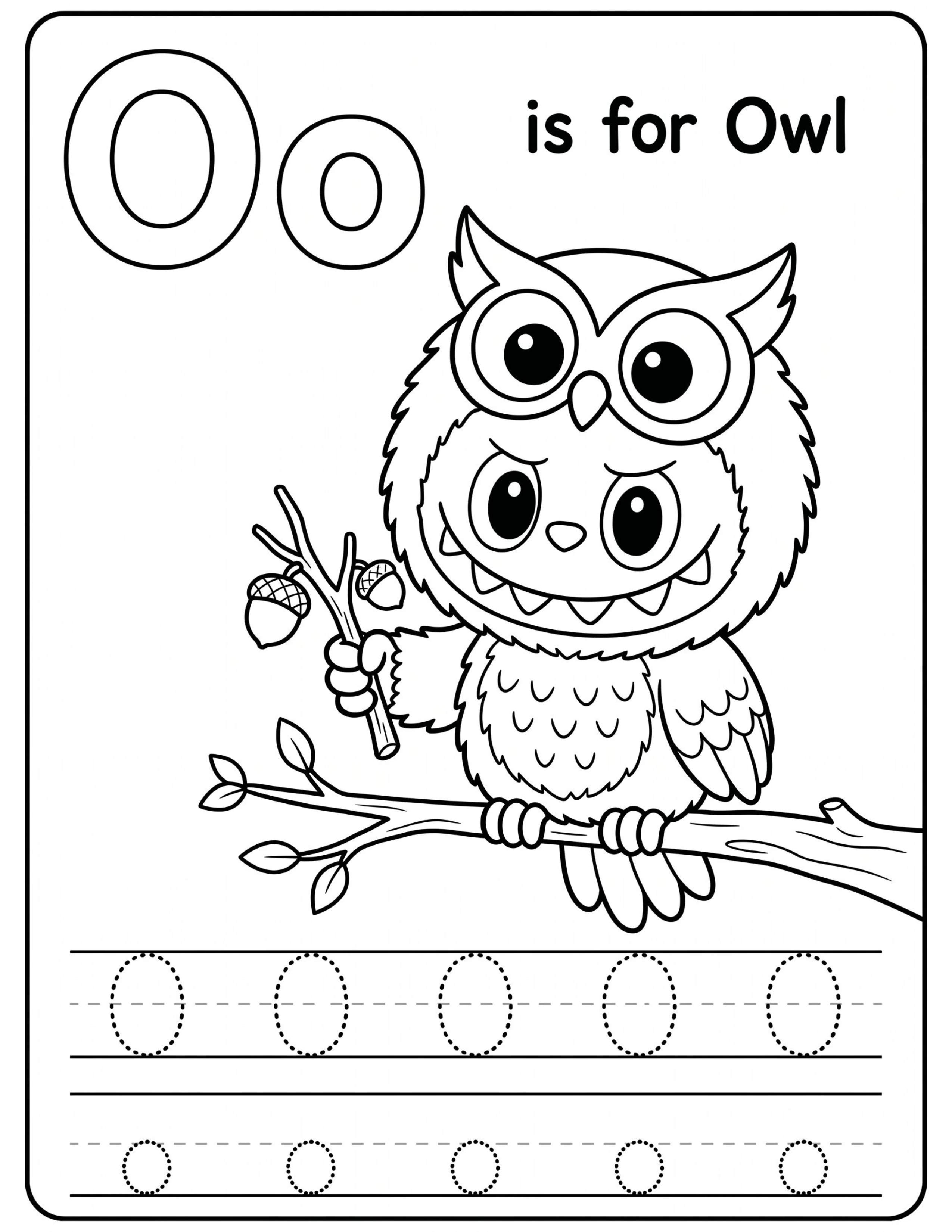 Educational Alphabet Letter O with Cute Labubu Coloring Pages