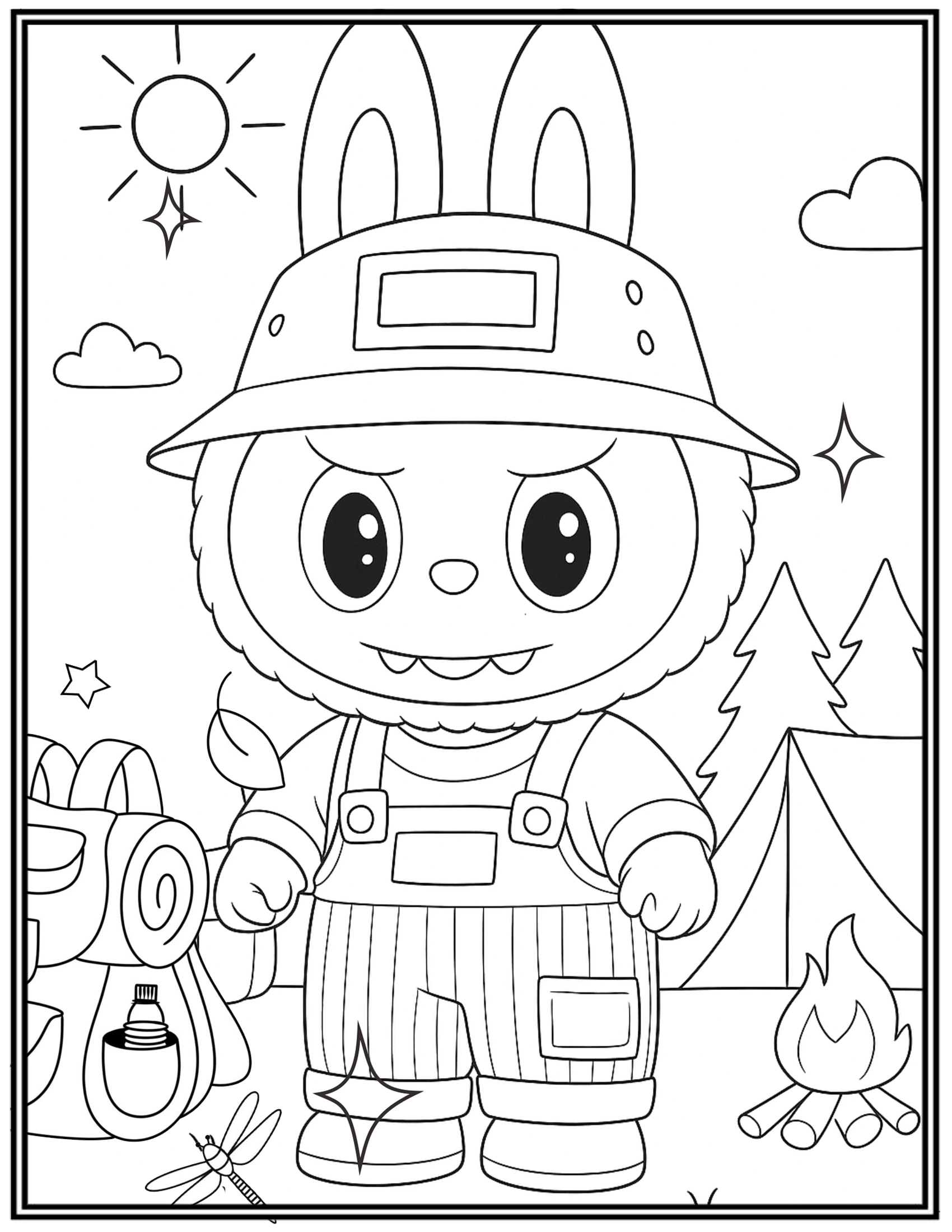 Labubu Outdoor Camping Enjoying and Fun Coloring Pages