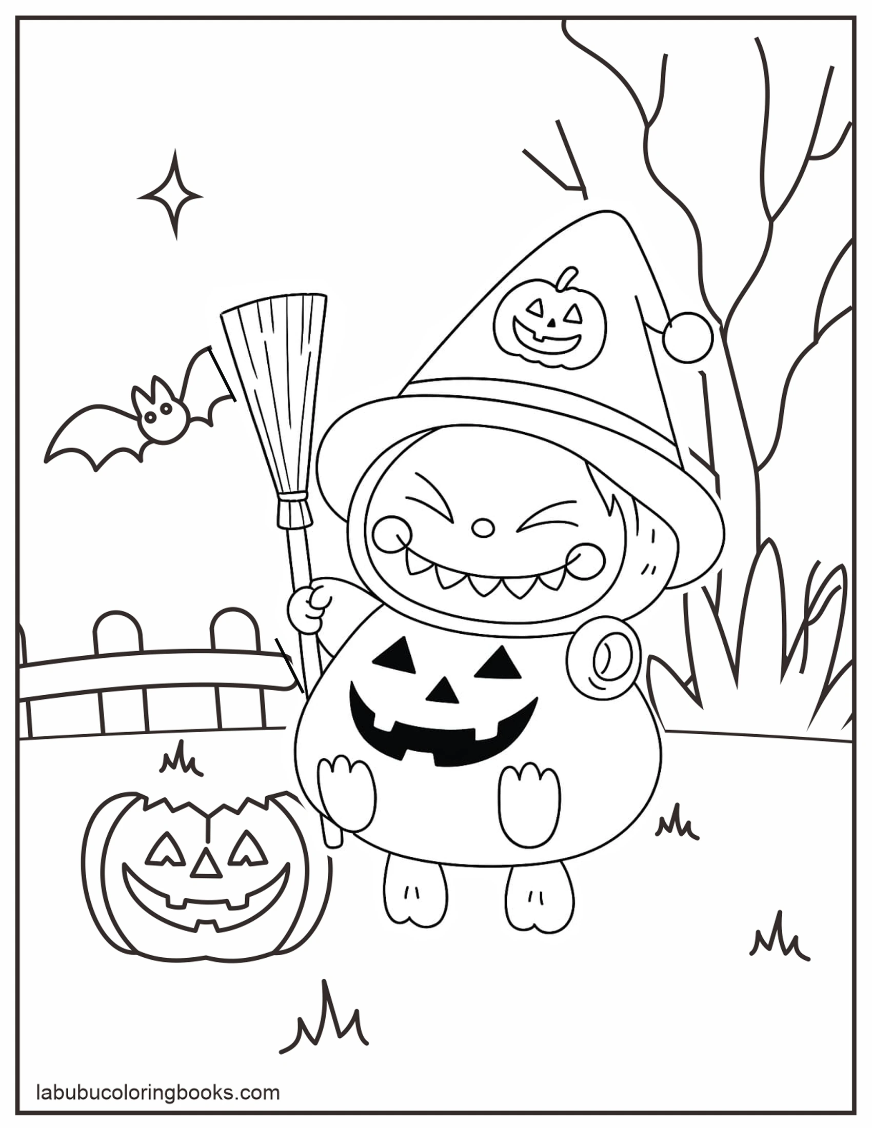 Smiling Pumpkin Labubu Halloween Coloring Pages