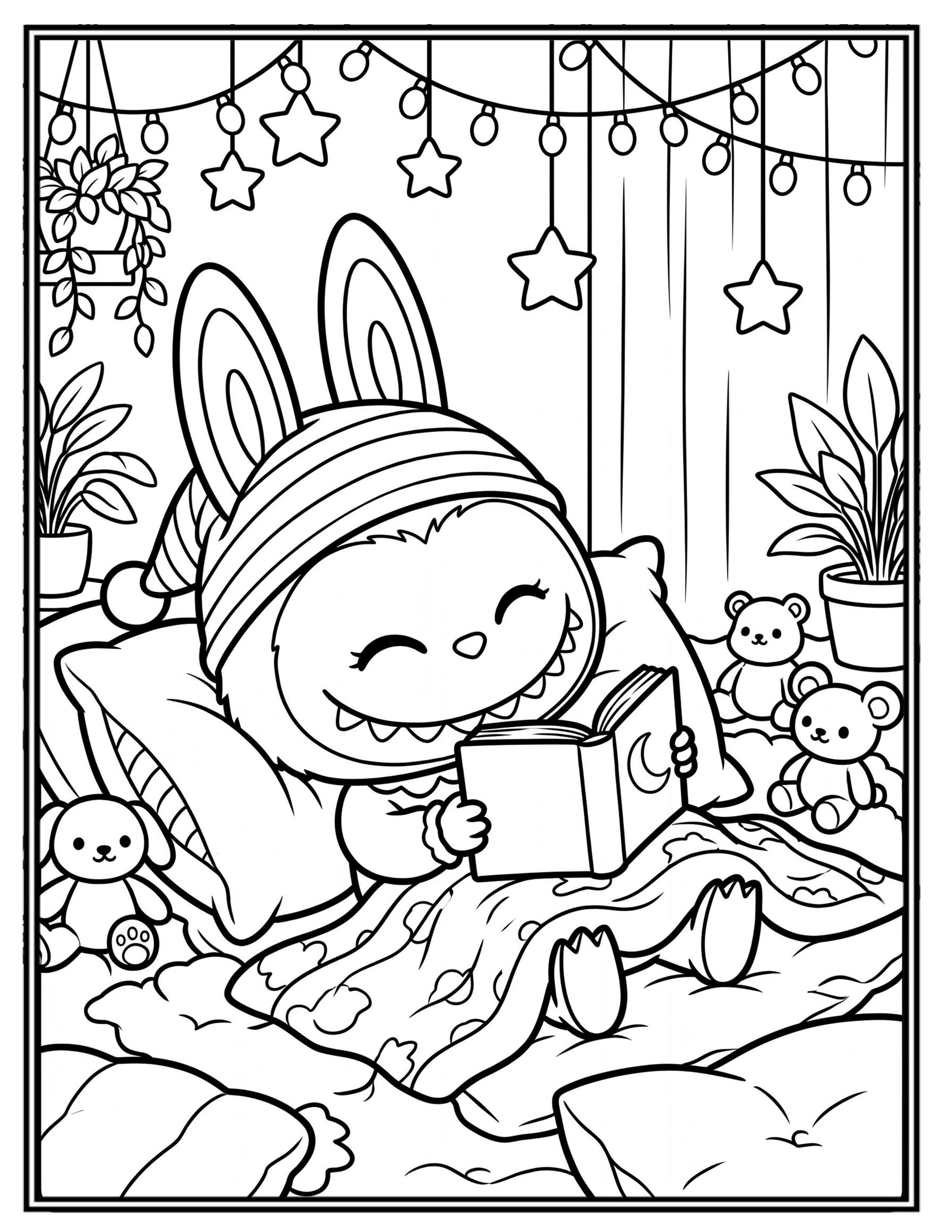 Cute Labubu Aesthetic Bedroom Coloring Pages