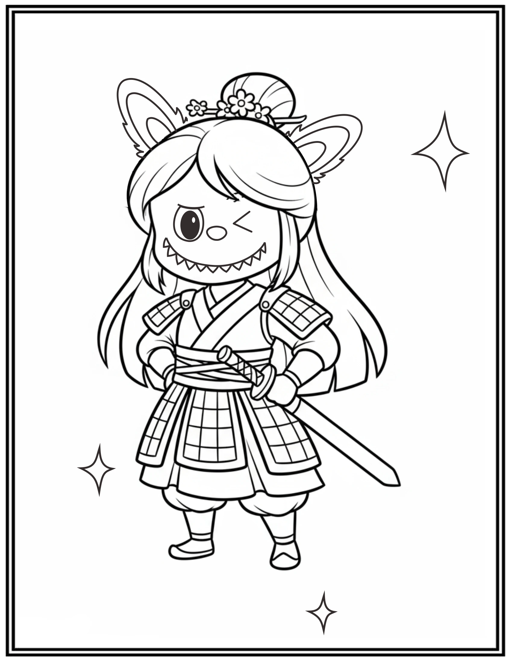 Labubu Disney Mulan Samurai Warrior Princess Coloring Pages
