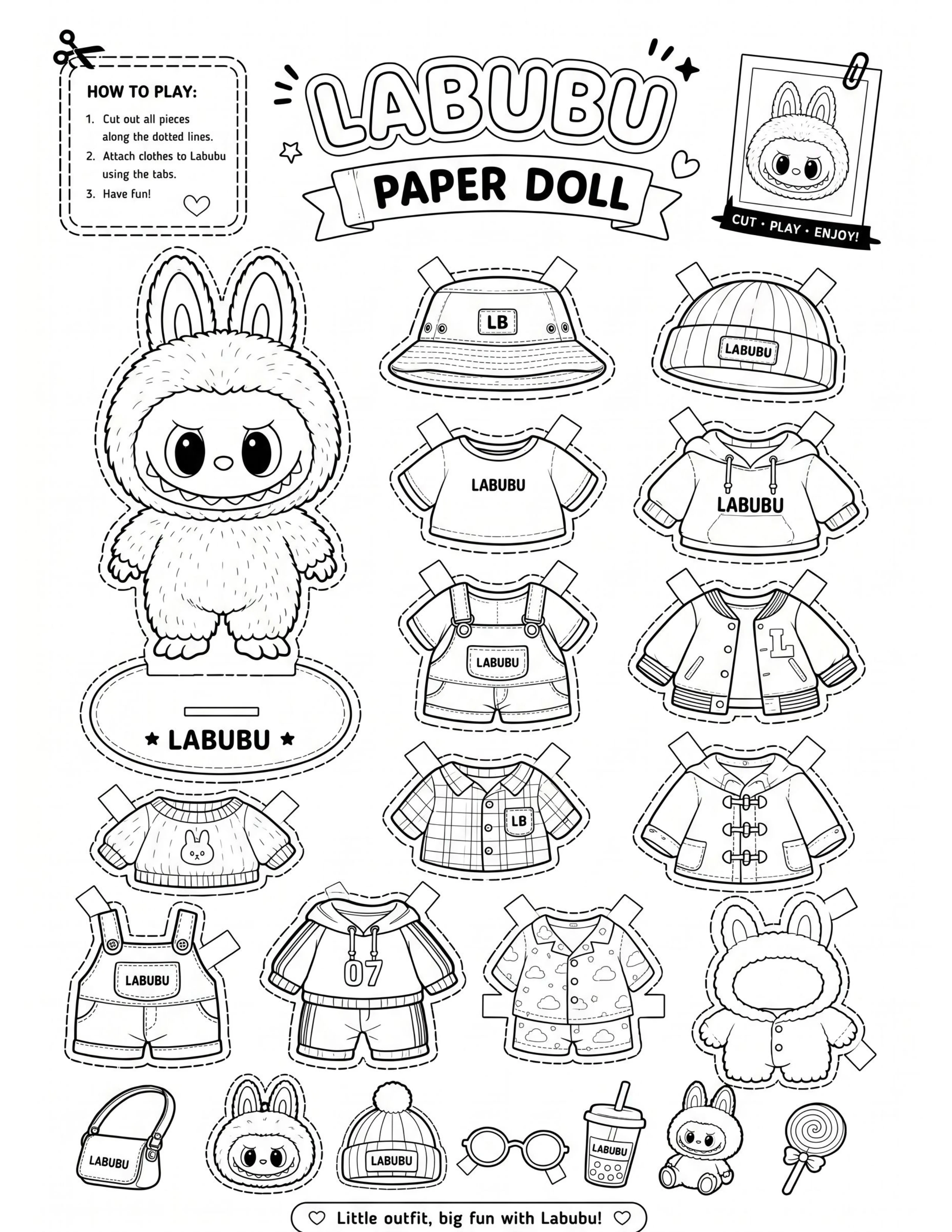 Printable Labubu Paper Doll Coloring