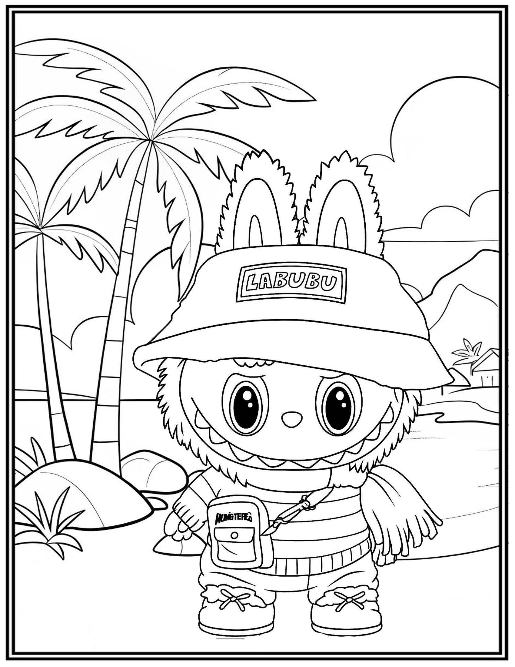 Cute Labubu with Hat labeled " LABUBU " Coloring Pages