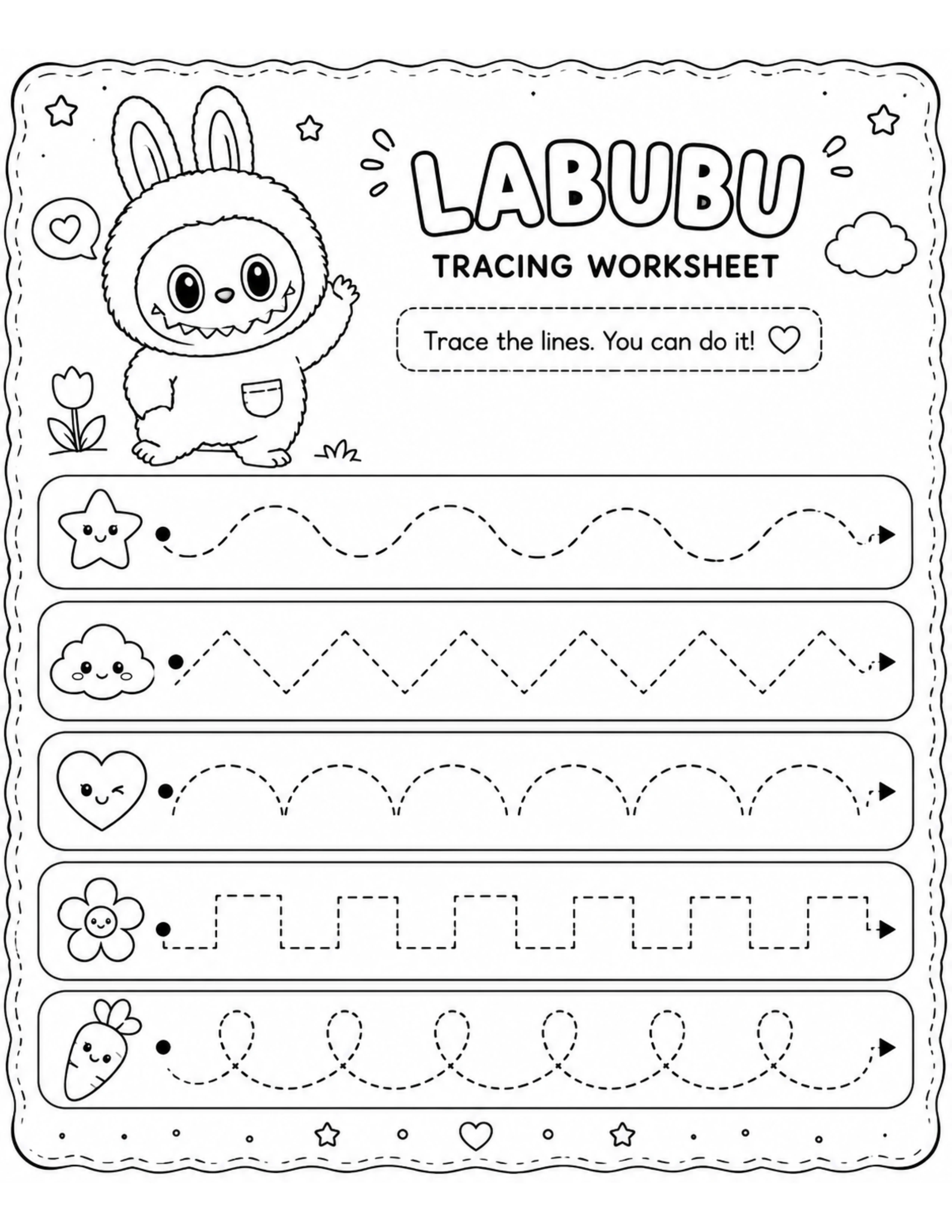 Cute Labubu Tracing Coloring Pages