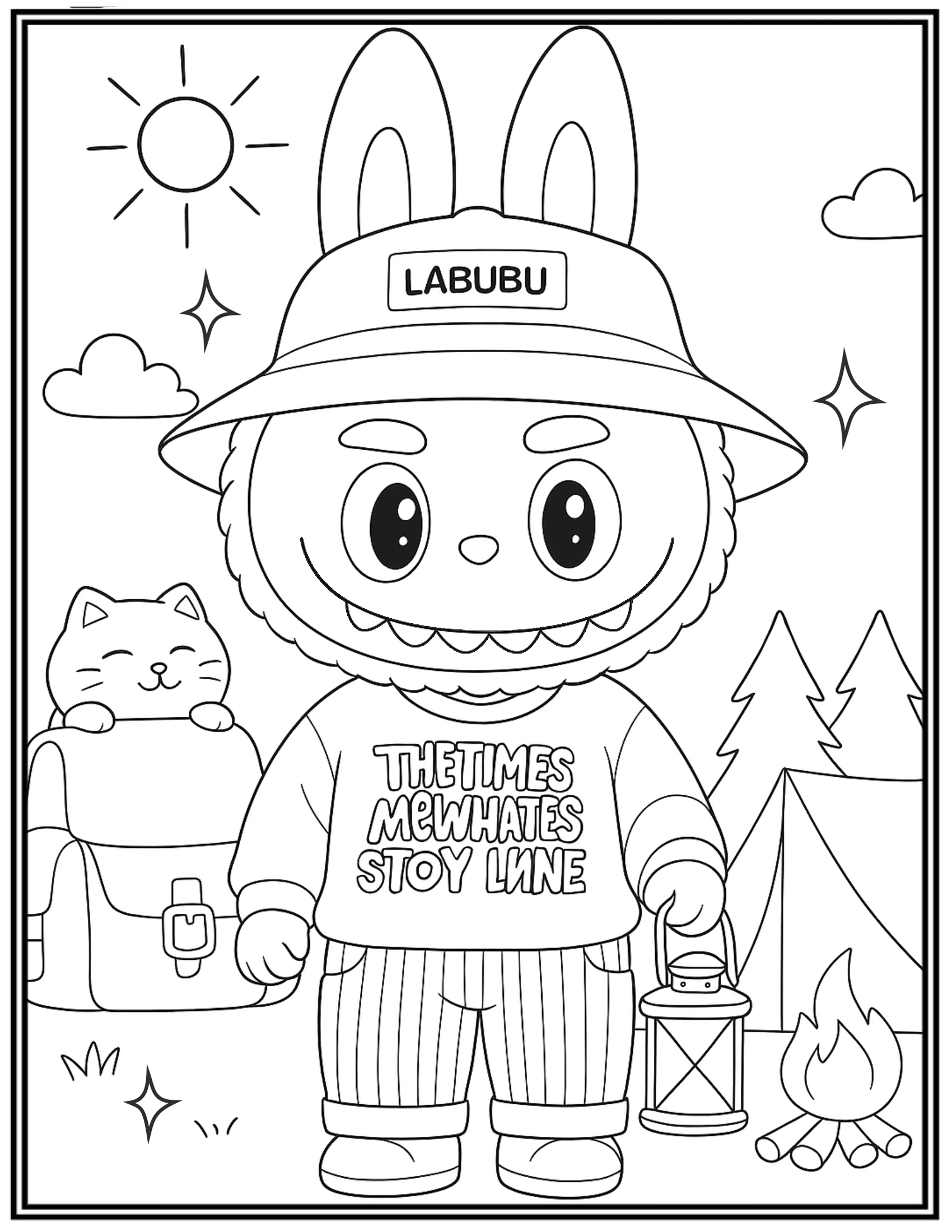 Labubu Happily Camping Outdoors Coloring Pages
