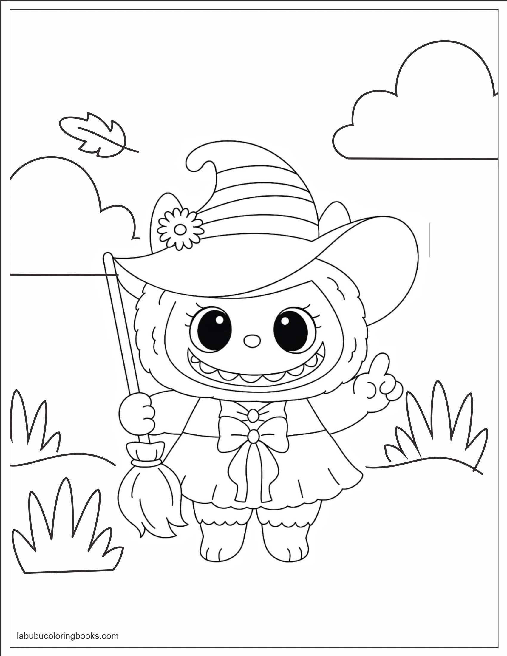 Labubu Dressed As A Cute Little Witch for Halloween Coloring Pages