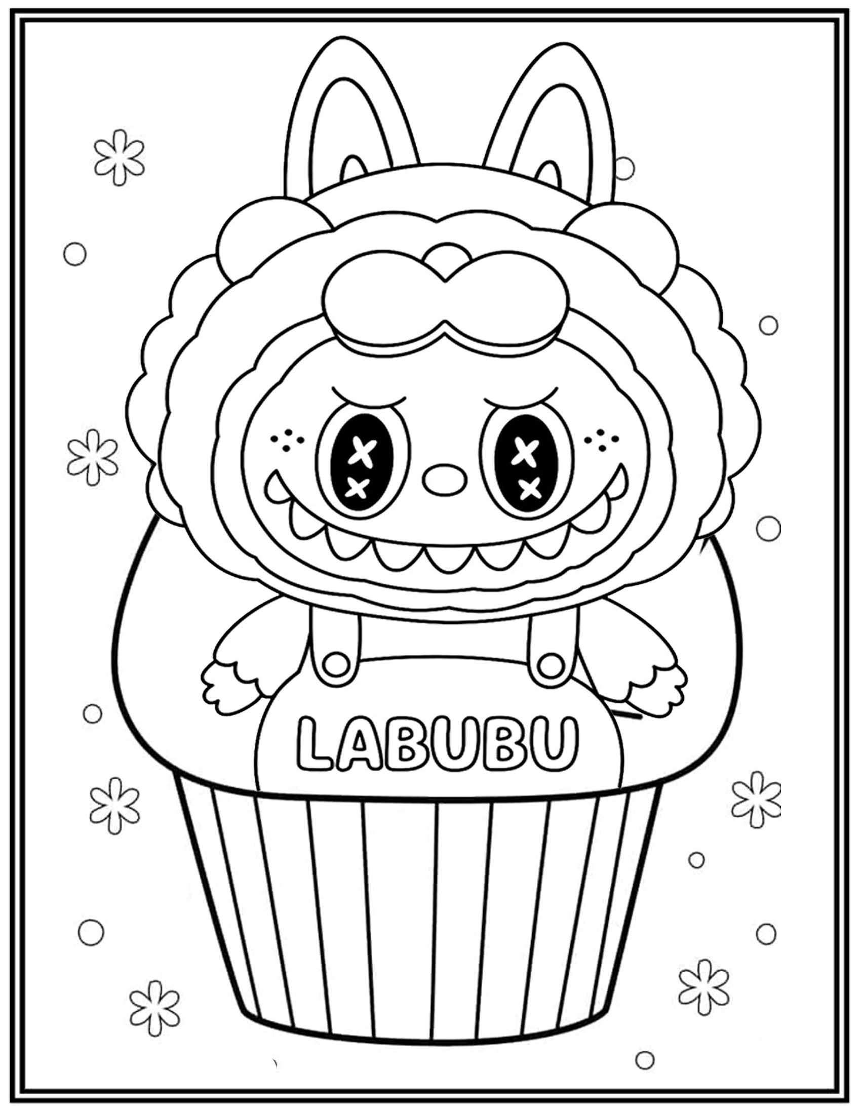 Cute Labubu Kawaii in a Cute Cupcake Coloring Pages