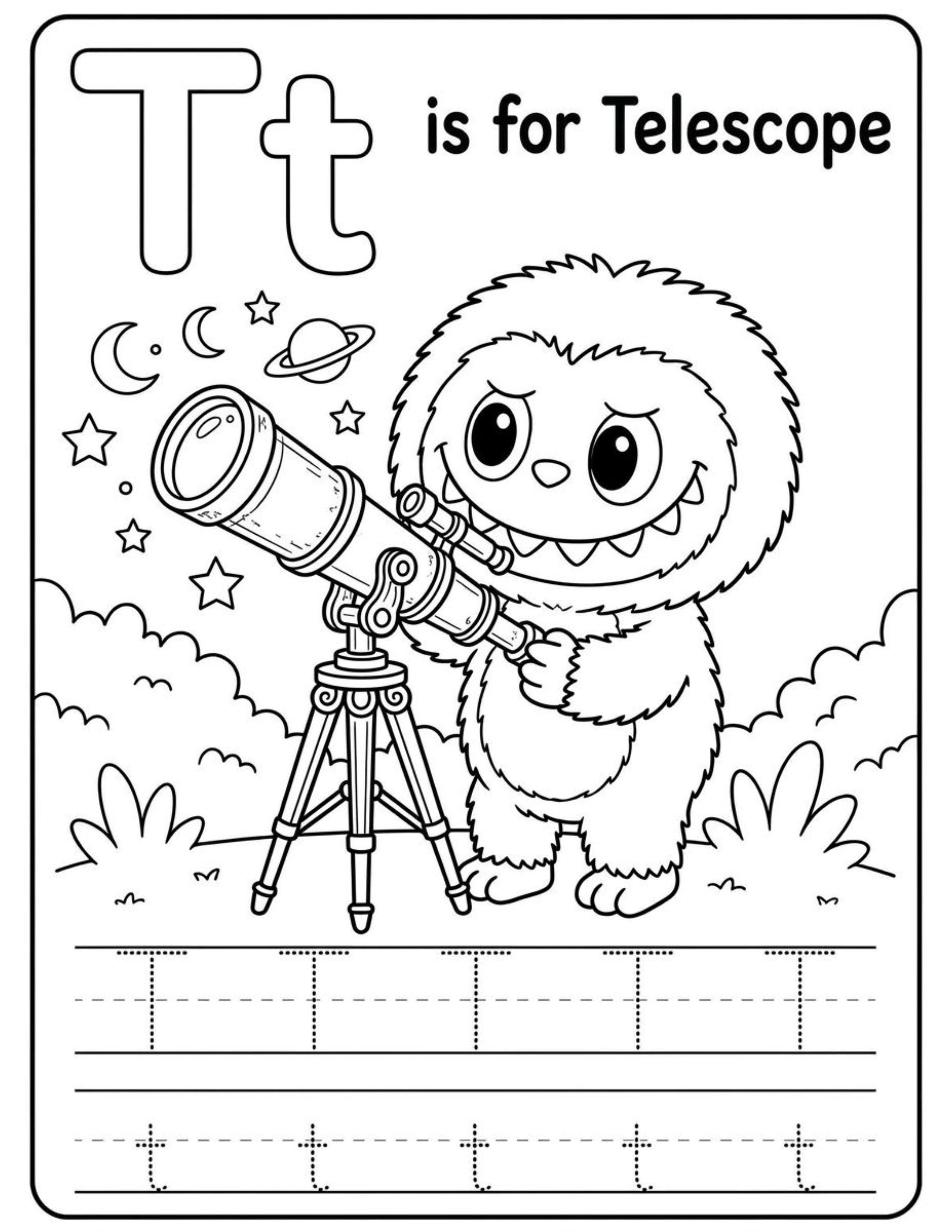 Educational Alphabet Letter T with Cute Labubu Coloring Pages