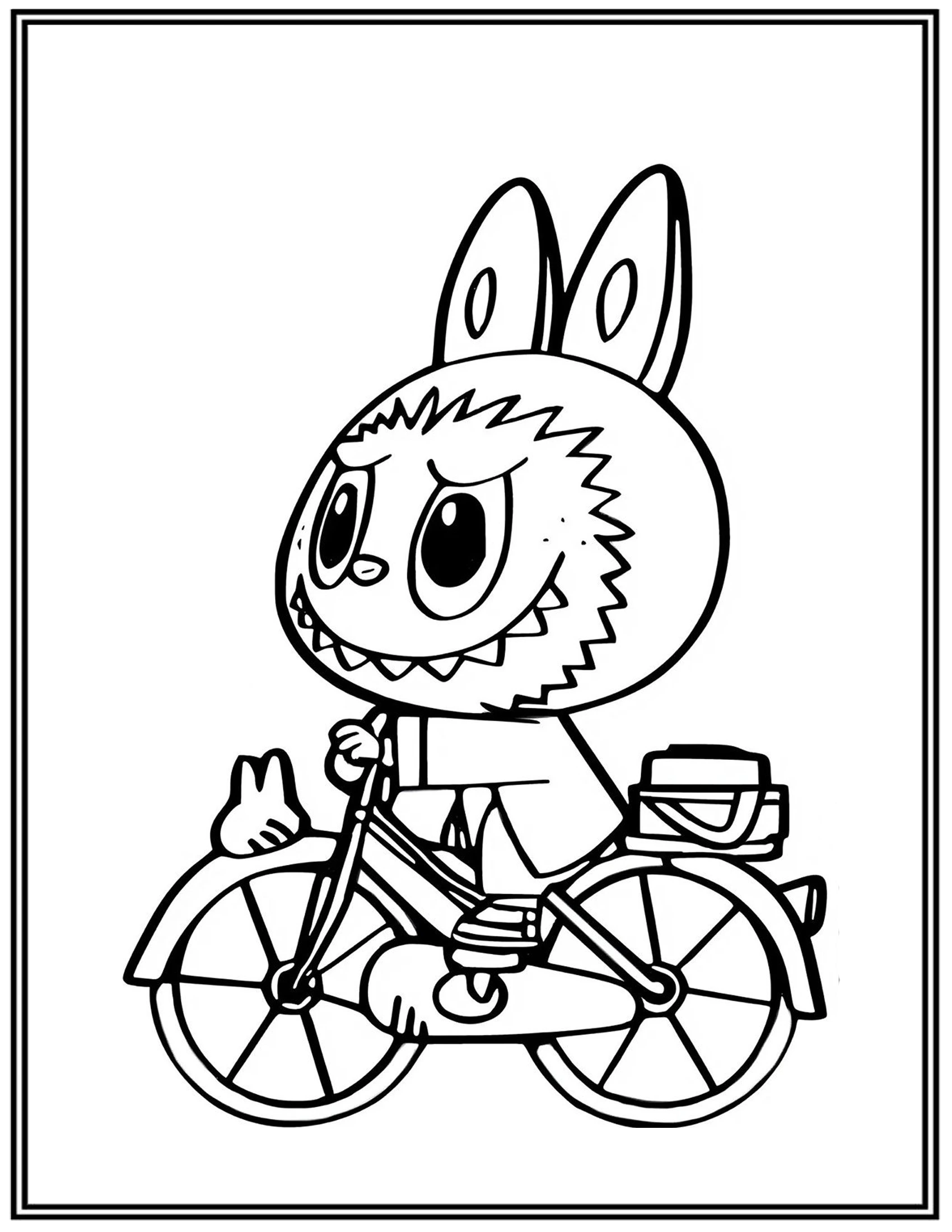Simple Cute Labubu Riding Bike Coloring Pages