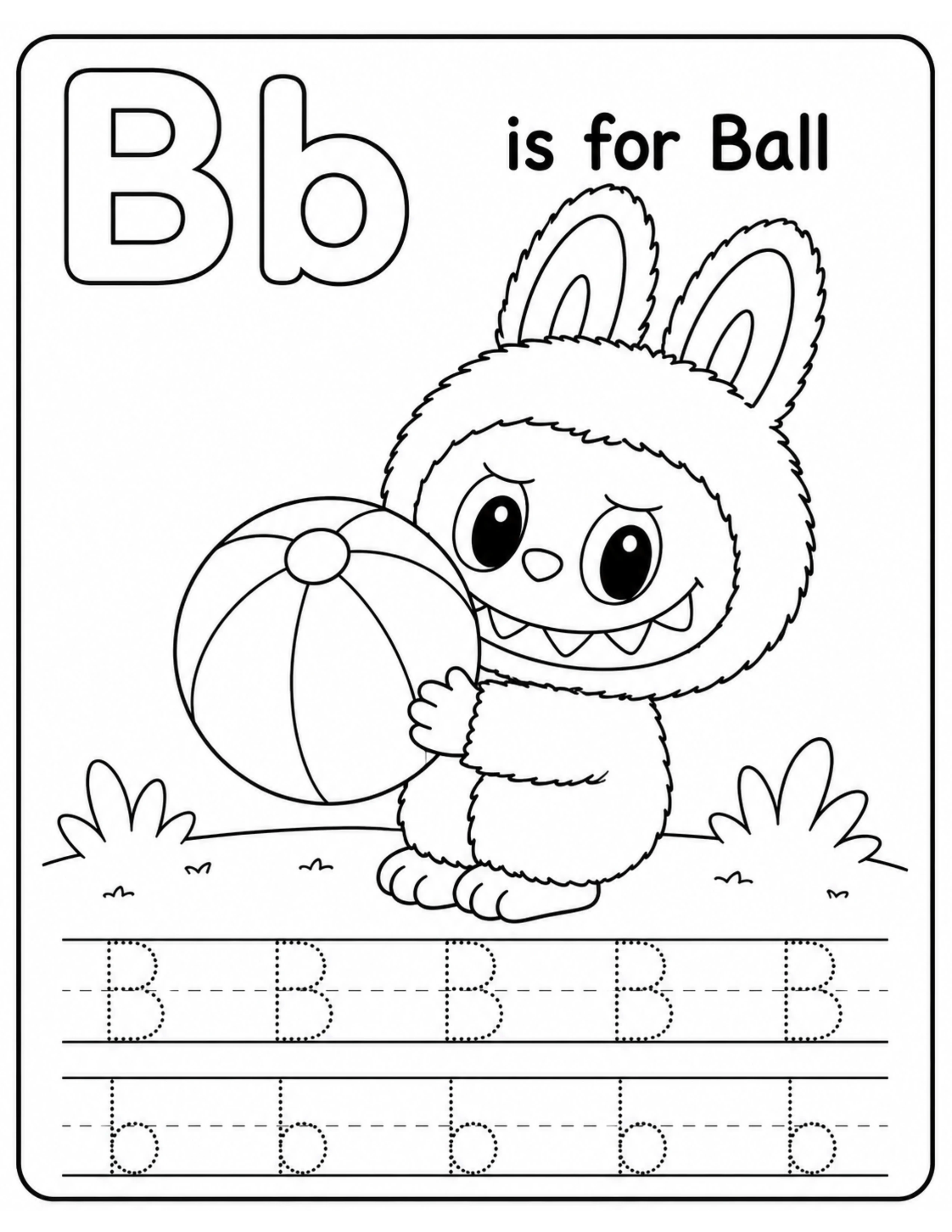 Educational Coloring Pages Alphabet Learning Letter B with Cute Labubu for Kids