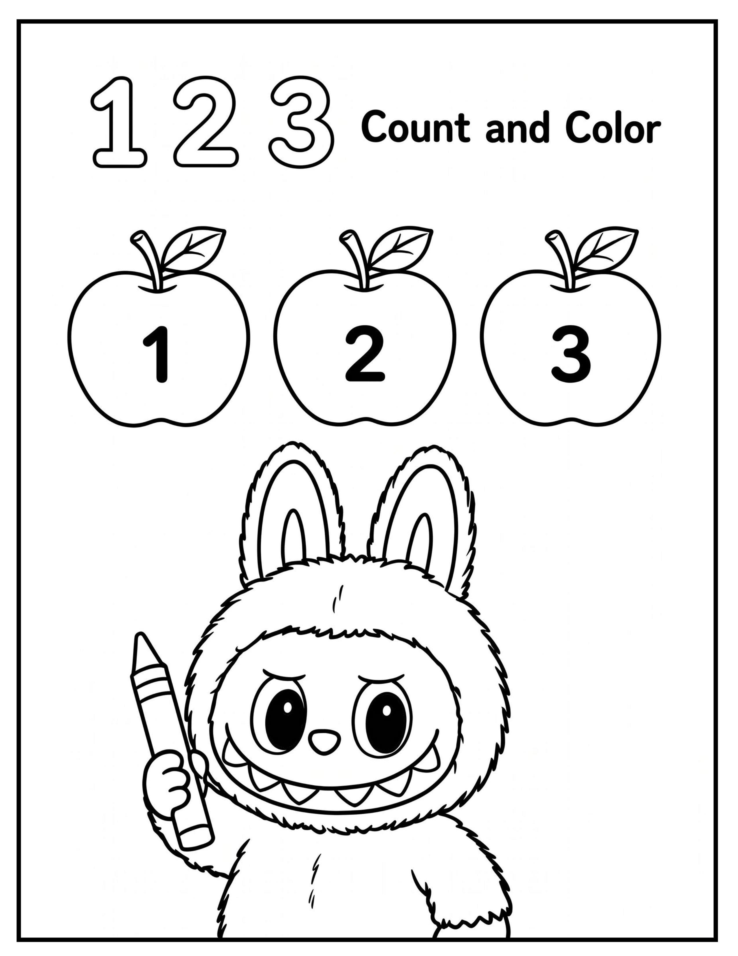 Educational Count and Color 1-3 with Labubu Coloring Pages