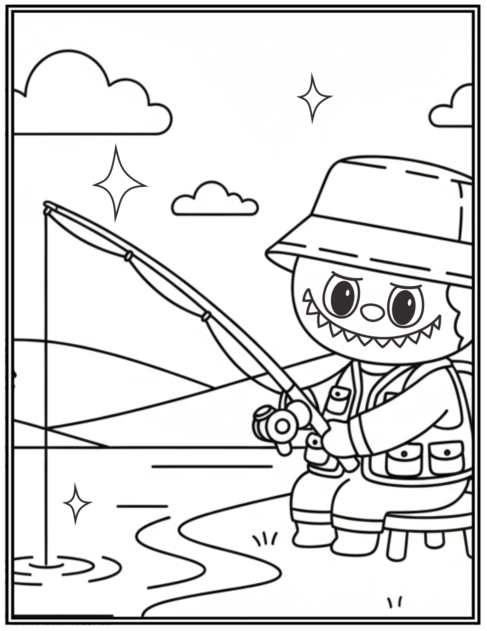 Labubu Fishing The Lakeside Coloring Pages