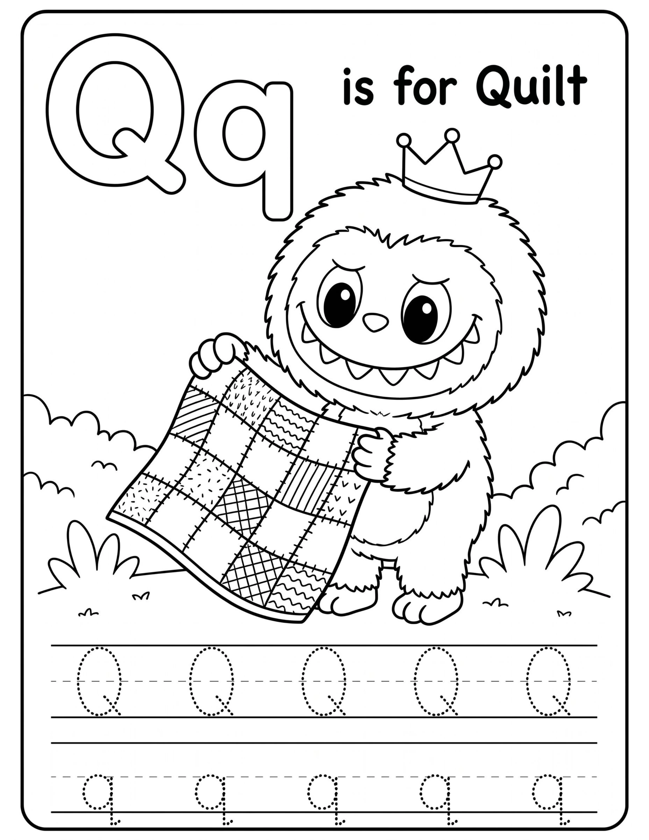 Educational Alphabet Letter Q with Cute Labubu Coloring Pages