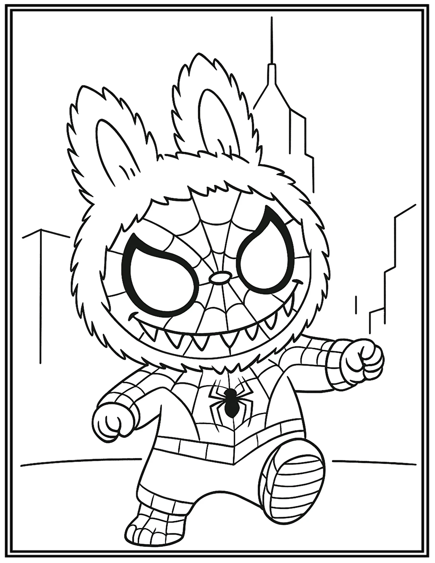 Labubu SpiderMan City Adventure Coloring Pages
