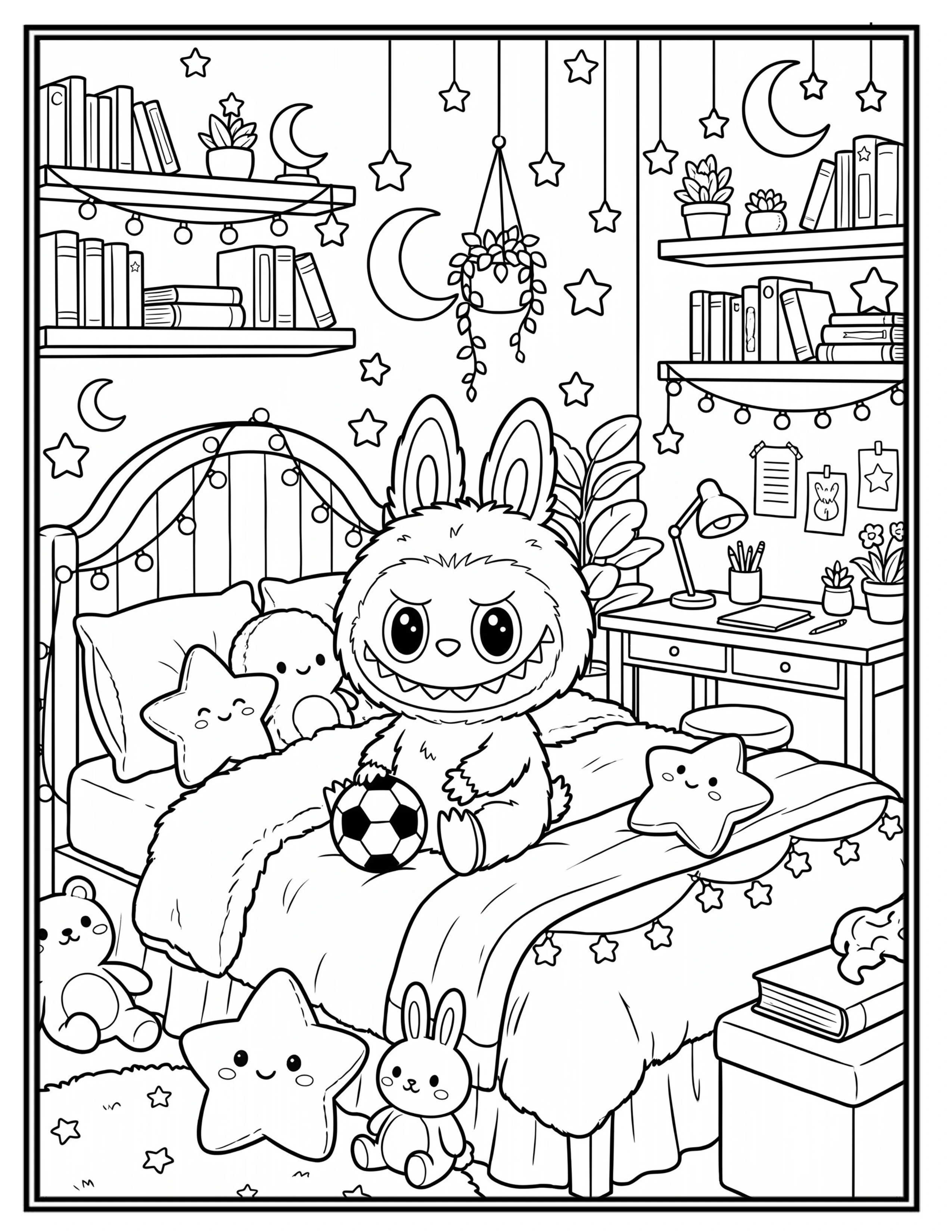 Aesthetic Cozy Bedroom Labubu Coloring Pages