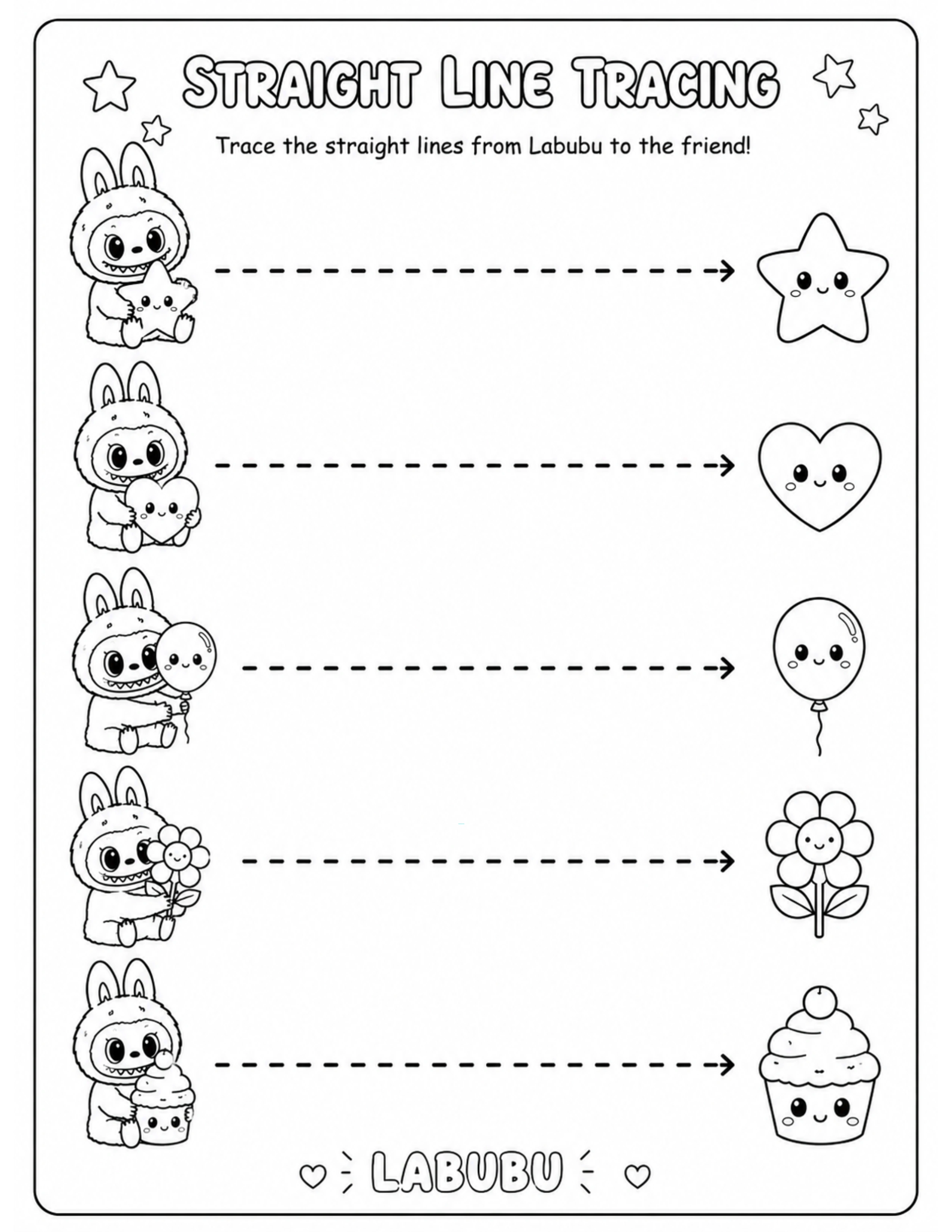 Easy Labubu Tracing Line Coloring Pages