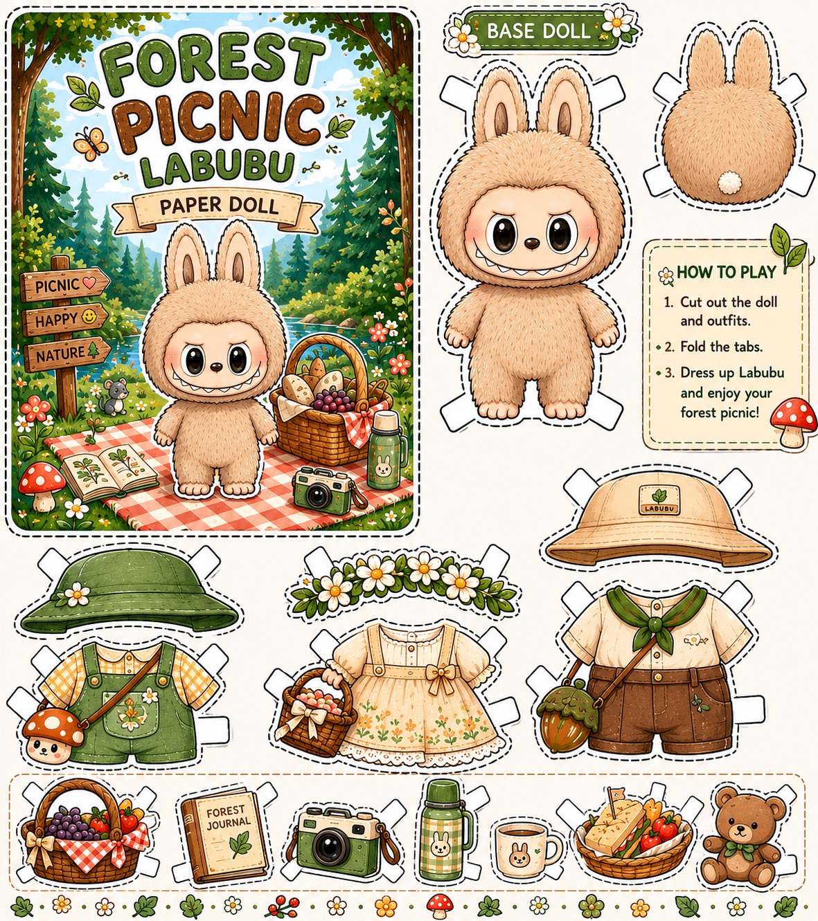 Cottagecore Labubu Paper Doll